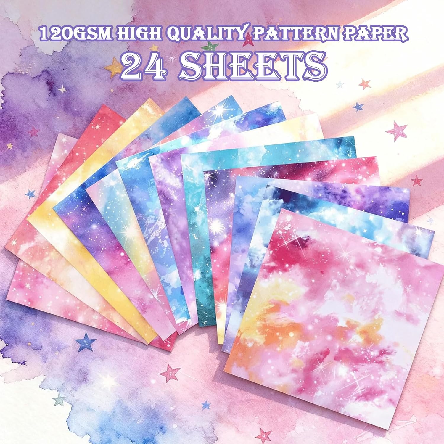 Konsait 24 Sheets Dreamlike Colors Scrapbook Paper 12x12, Double Sided Origami Papers Watercolor Paper Pad for Card Making Romantic Scrapbook Supplies