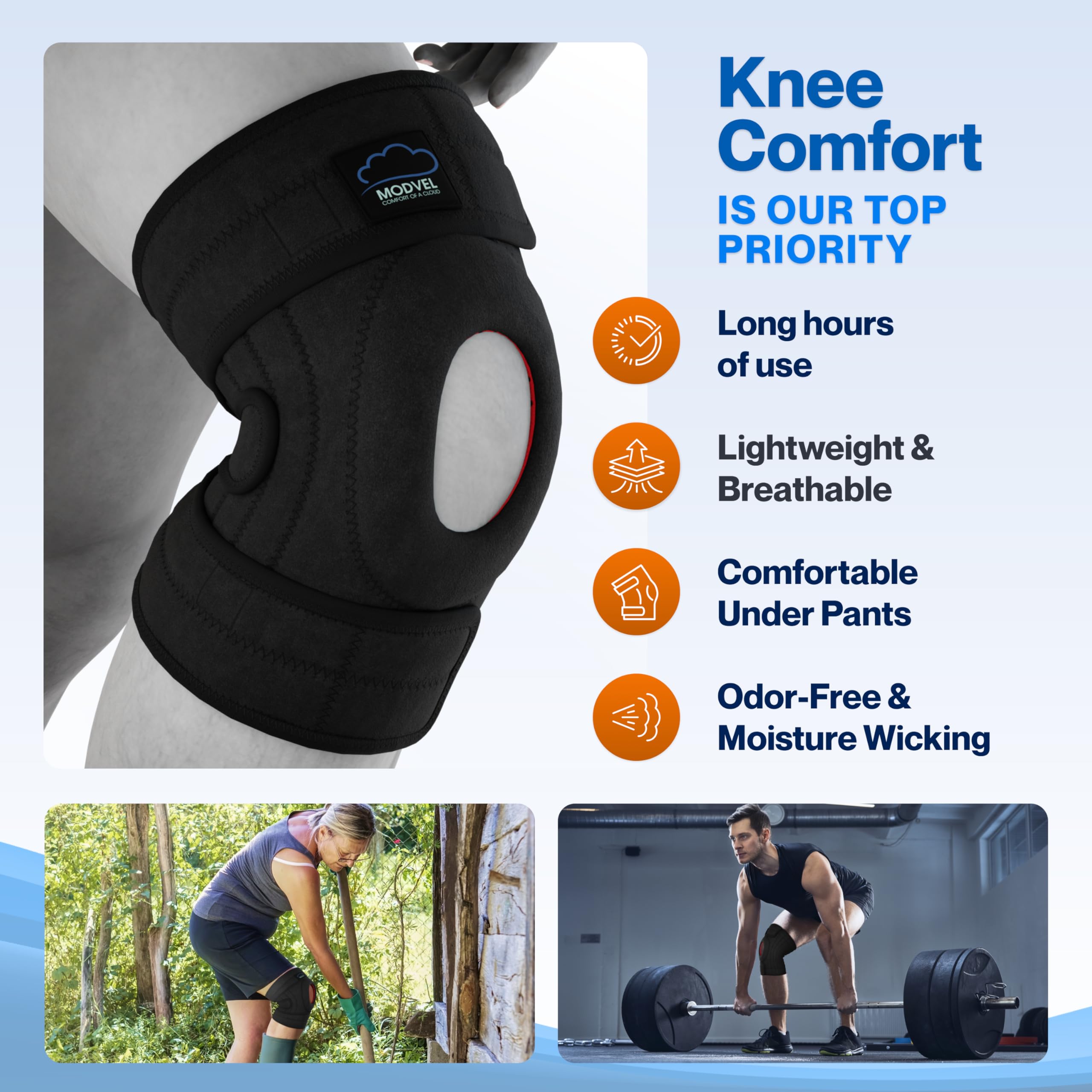 Modvel Meniskus-Kniebandage, FDA-zugelassen, unterstützt und lindert PCL, ACL, LCL, MCL, Arthritis, Sehnenentzündungsschmerzen, doppelte Patella-Stabilisatoren, L/XL (44 - 52 cm), 1 Packung