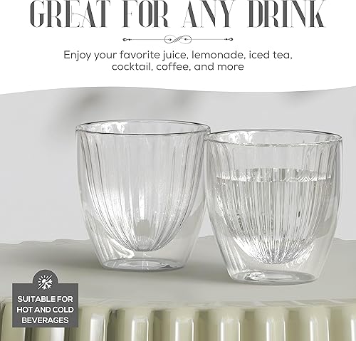 Miniatura 7 de Elle Decor Taza de café acanalada de doble pared  Tazas de café de vidrio acanalado  Tazas de café de café aisladas, transparentes, taza de té,