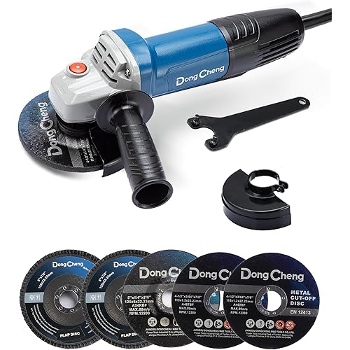 DongCheng Angle Grinder 4-1/2 inch 6.7-Amp Paddle Switch Cut off Tool 11800RPM Electric Grinder Power Tools with Cutting & Grinding Wheels, Auxiliary Handle for Metal & Rust Removal (Renewed)