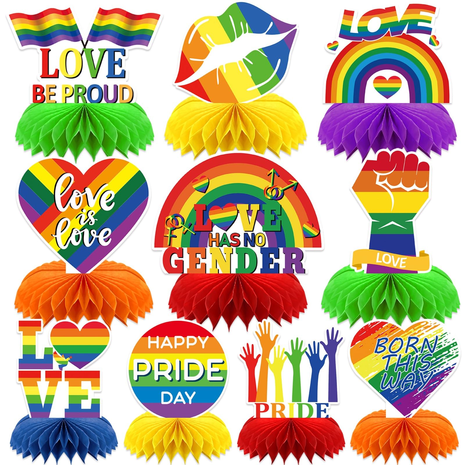 DTOFOOT 10 Pcs Pride Month Table Decorations, Pride Centerpieces for Tables Rainbow Party Decorations Double Side Pride Centerpiece for Rainbow Theme