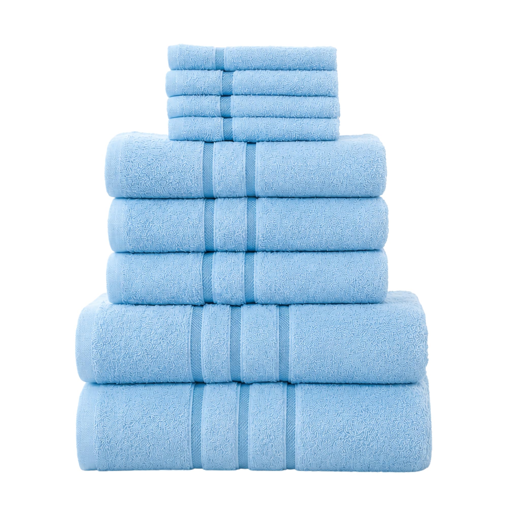 CHARKHAH 10 Pieces Towel Bale Set Reusable Cotton Super Absorbent Cloth Quick Dry Towel 450 GSM Thick Thread Bathroom Sets with 2 Bath 4 Face & 4 Hand Towels Ideal for Home Gym Hotels (Sky-Blue)