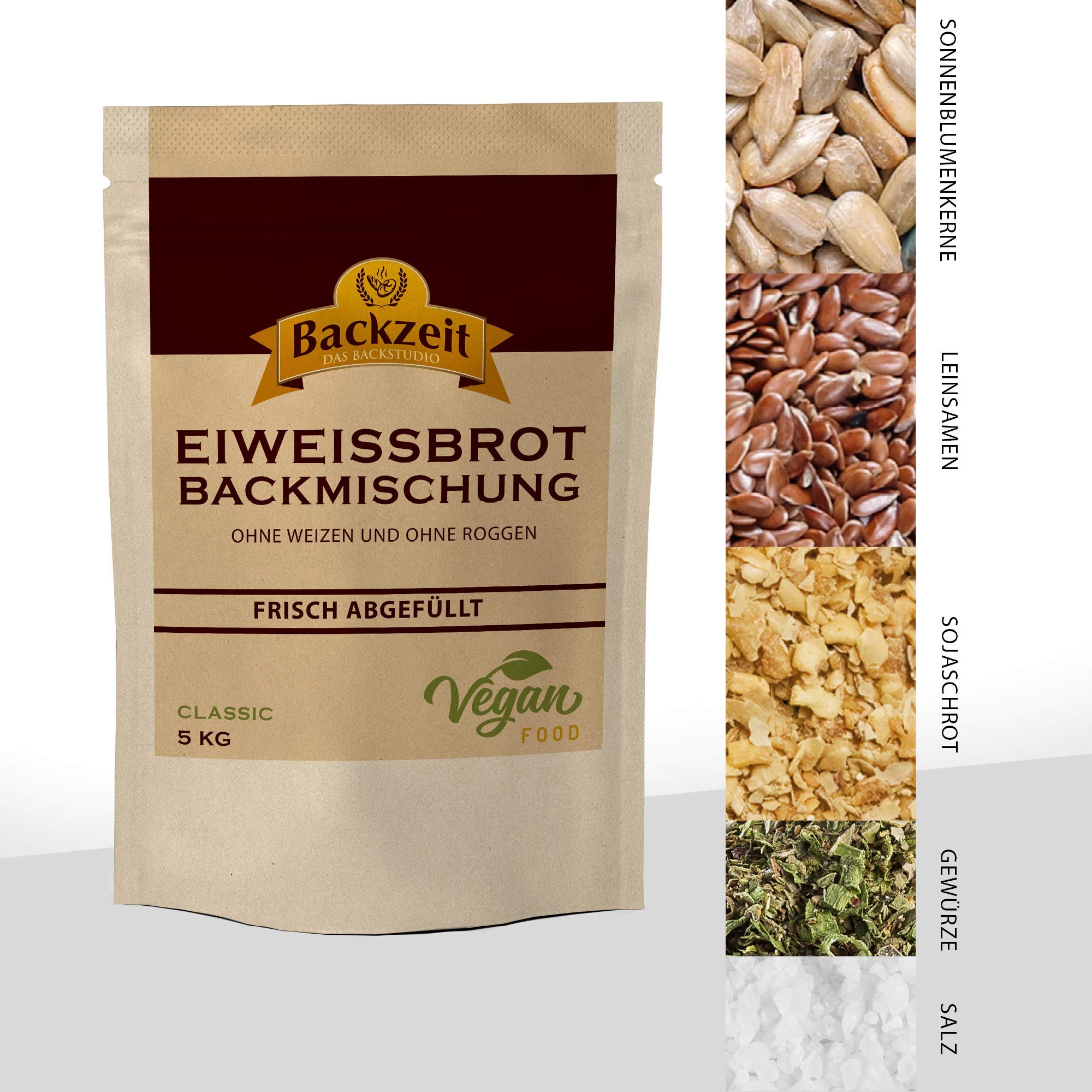 Brothers Eiweißbrot Backmischung Classic, 5 kg XXL Vorratspackung ergibt 9 kg Teig, ohne Weizenmehl, Roggenmehl, in Deutschland hergestelltes Diabetikerbrot mit 90% weniger Kohlenhydraten als Brot