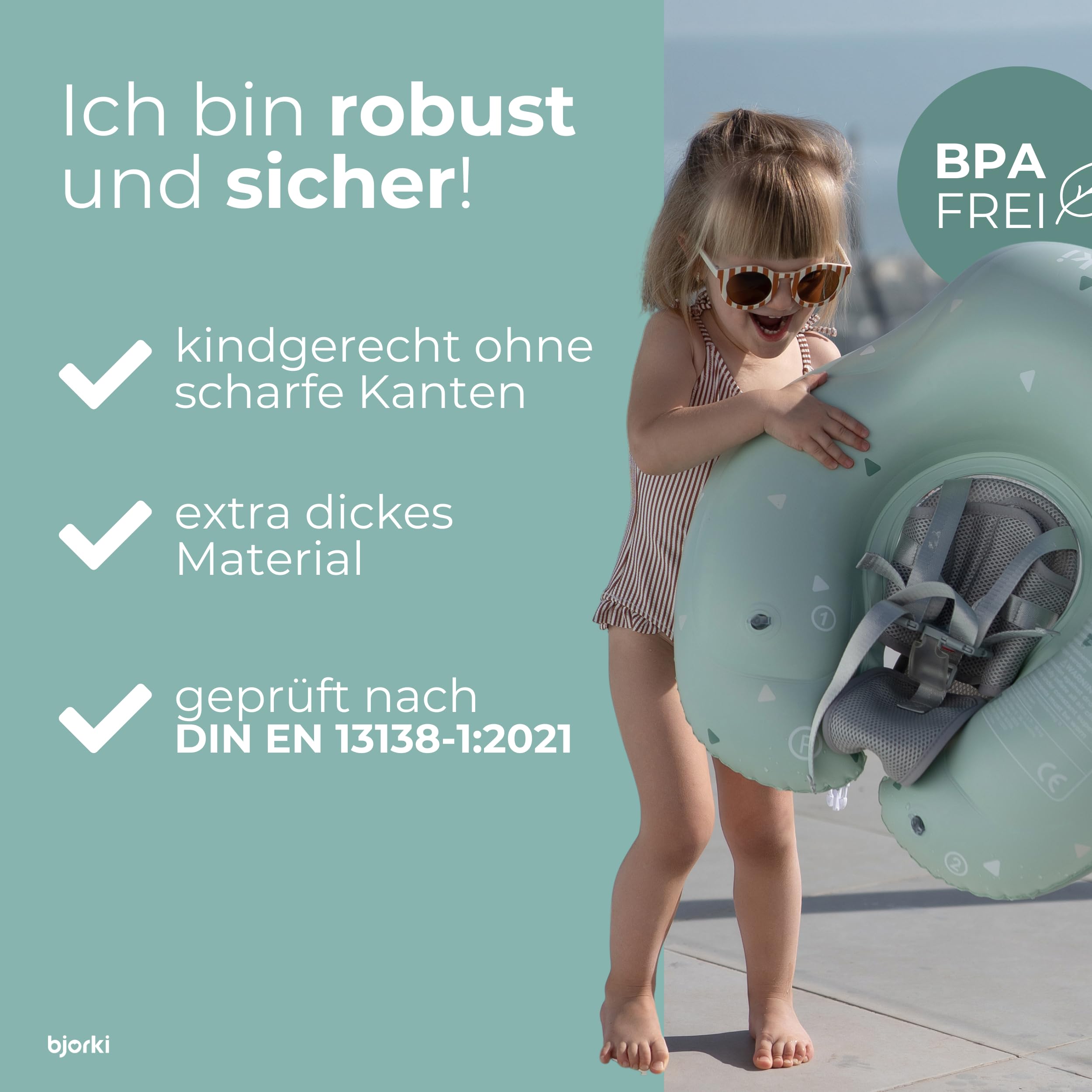 BJORKI® Schwimmring Baby – Stabil & sicher auf dem Wasser – Mitwachsender Schwimmreifen ab 6 Monate bis 3 Jahre – 40° Schwimmlage für natürliche Bewegungen – Robuste Schwimmhilfe Baby
