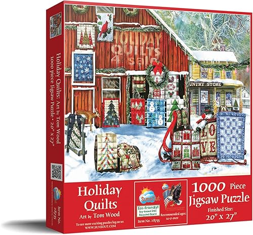 Miniatura 2 de SUNSOUT INC - Colchas navideñas - Rompecabezas de 1000 piezas por artista: Tom Wood - Tamaño acabado 20" x 27" Navidad - MPN # 28735