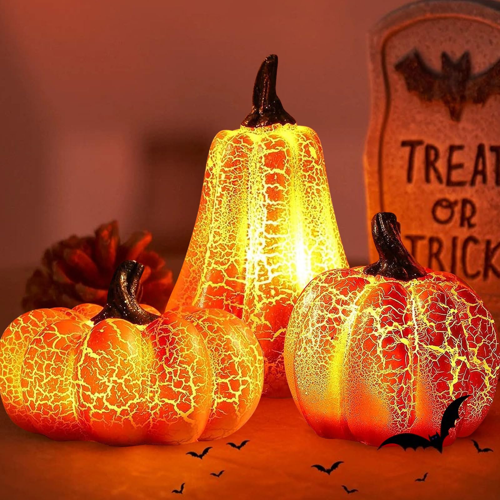 Petite Citrouille Halloween – Résine Prune Violet Et Blanc – Décoration Table – Neuf
