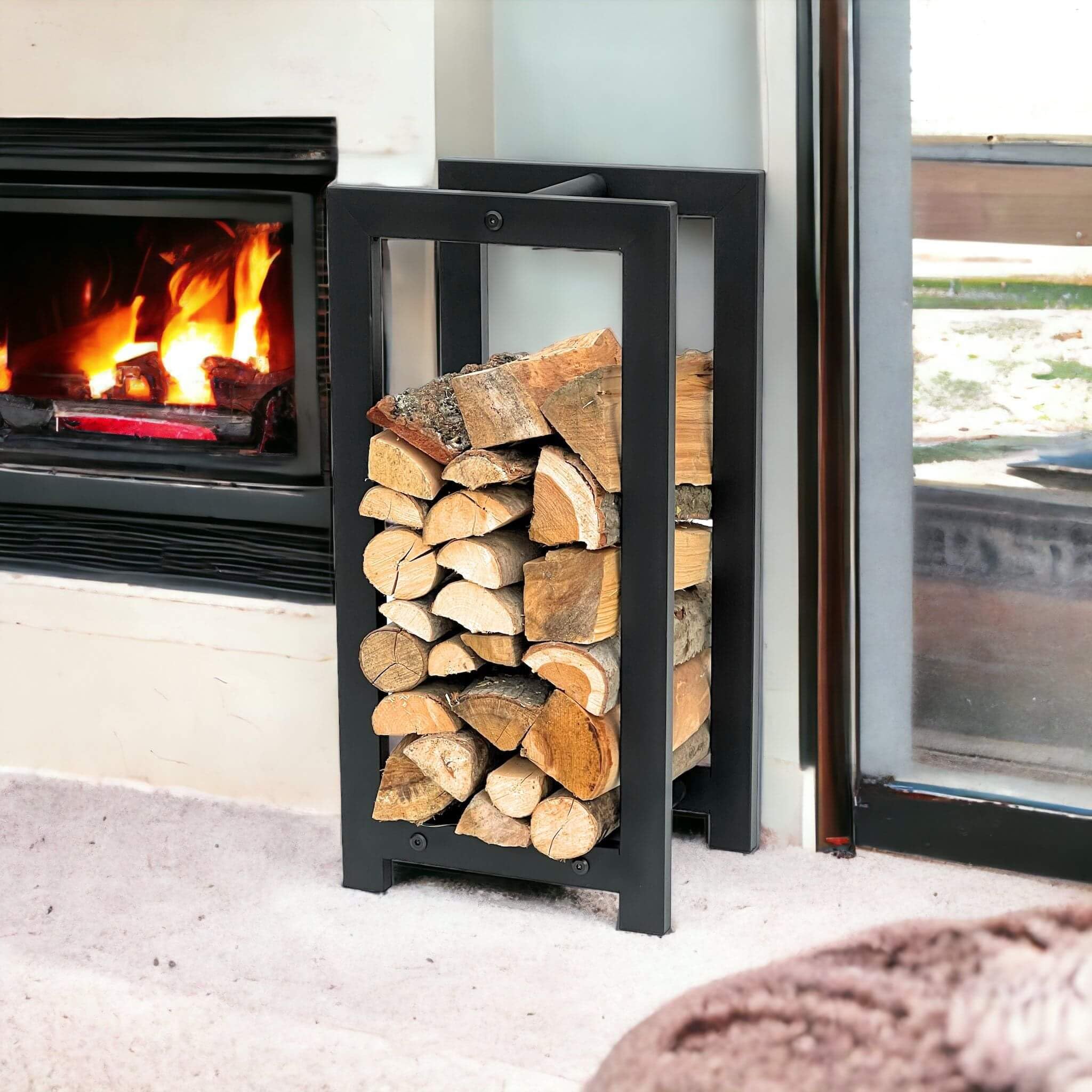 DanDiBo Kaminholzregal Innen Metall Schwarz Stehend Kaminholzständer 96467 Kaminholzhalter Brennholzregal Feuerholzregal