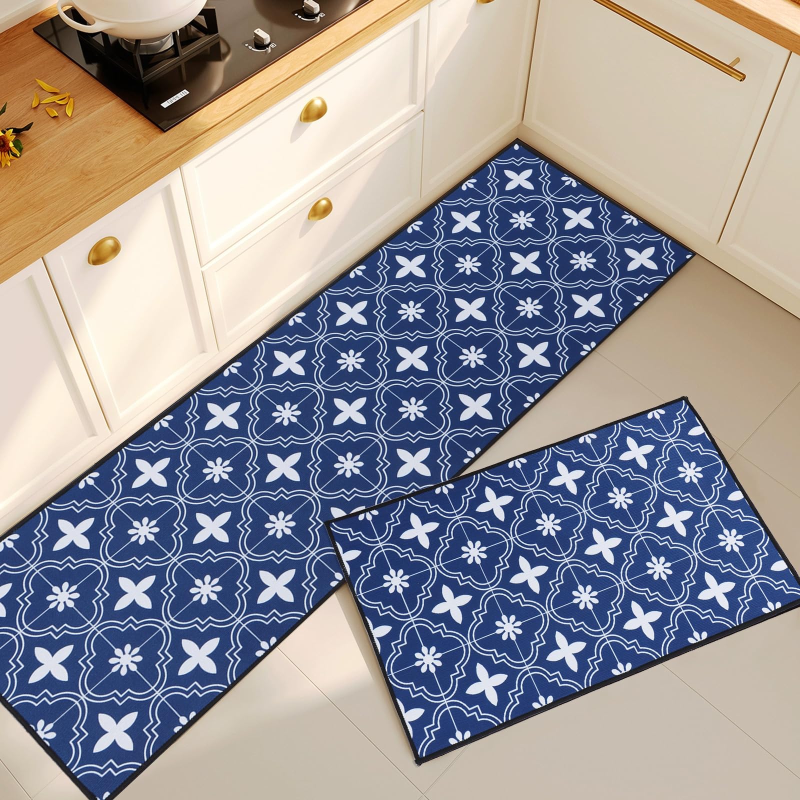 BWBIKE 2 Piezas de Alfombra de Cocina Antideslizante y Lavable, Tapete Absorbente para el Suelo de Cocina, Pasillo, Comedor y Entrada