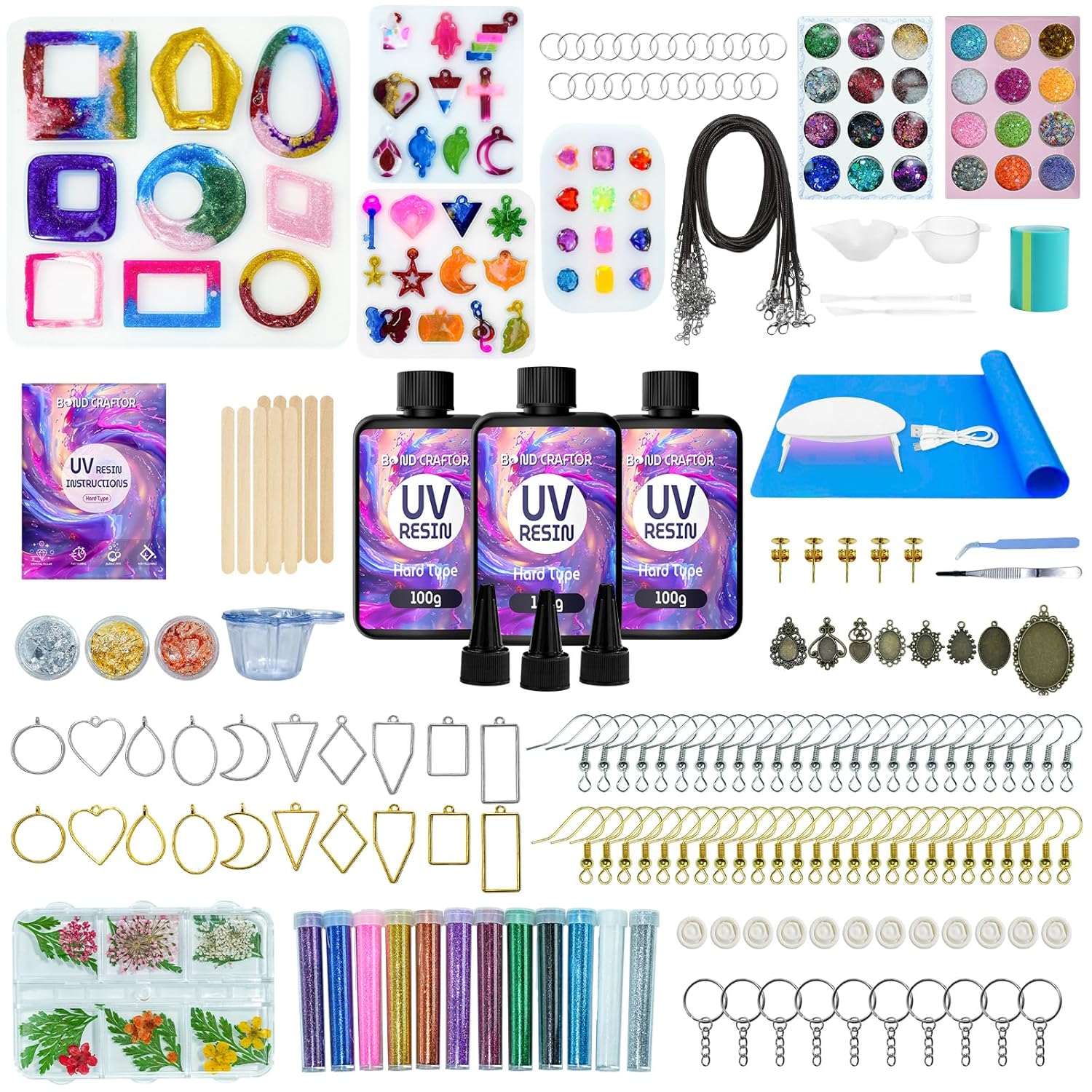 Bond Craftor UV Resin Kit for Jewelry Making, 300g UV Hard Type for DIY Craft Projects