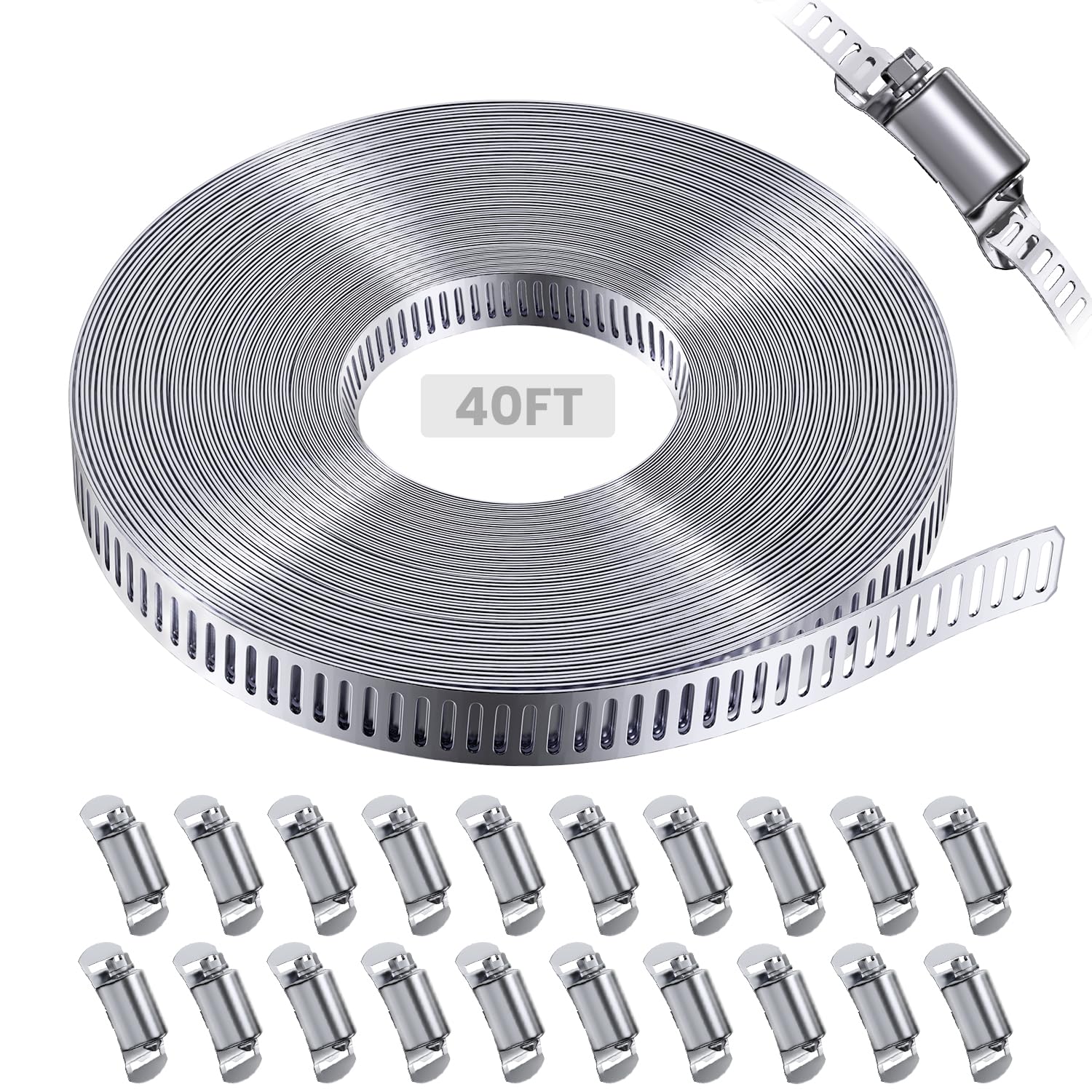 40FT 304 Stainless Steel Hose Clamp Assortment Kit With 15 Fasteners,Large Adjustable Worm Gear Pipe Strap Clamps,Metal Hose Clamp Kit,Pipe Clamps For Pipes Tubes Cables, Pipe Clamps - Canada - View #5
