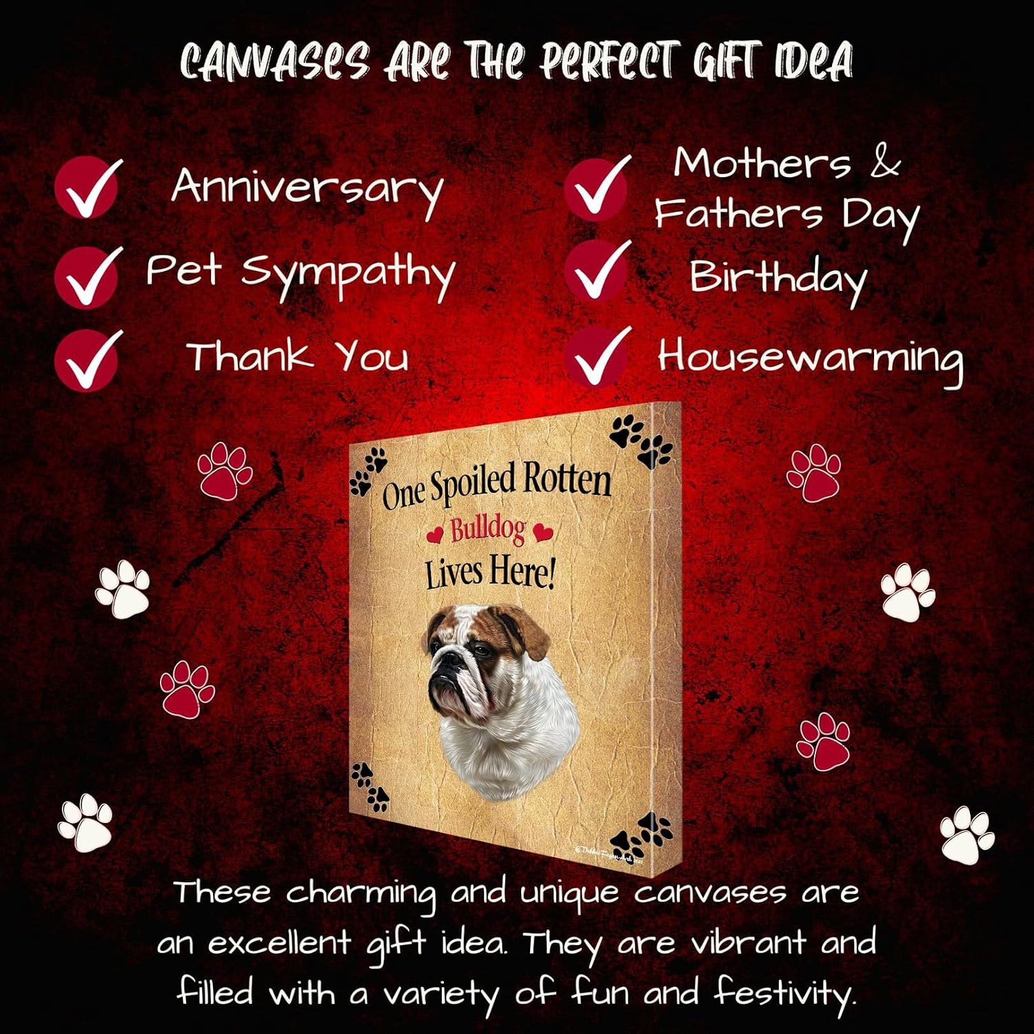 Doggie of the Day Spoiled Rotten with Bull Terrier Dogs Canvas Wall Art - Premium Quality Ready to Hang Room Decor - Flat Rolled 16" x 20"