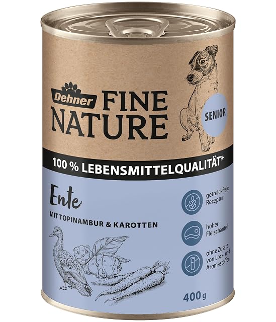 Foto 2 de 5 de Dehner Fine Nature - Comida húmeda para Perros de Grado alimenticio, para Perros Mayores, Pato, 6 latas…