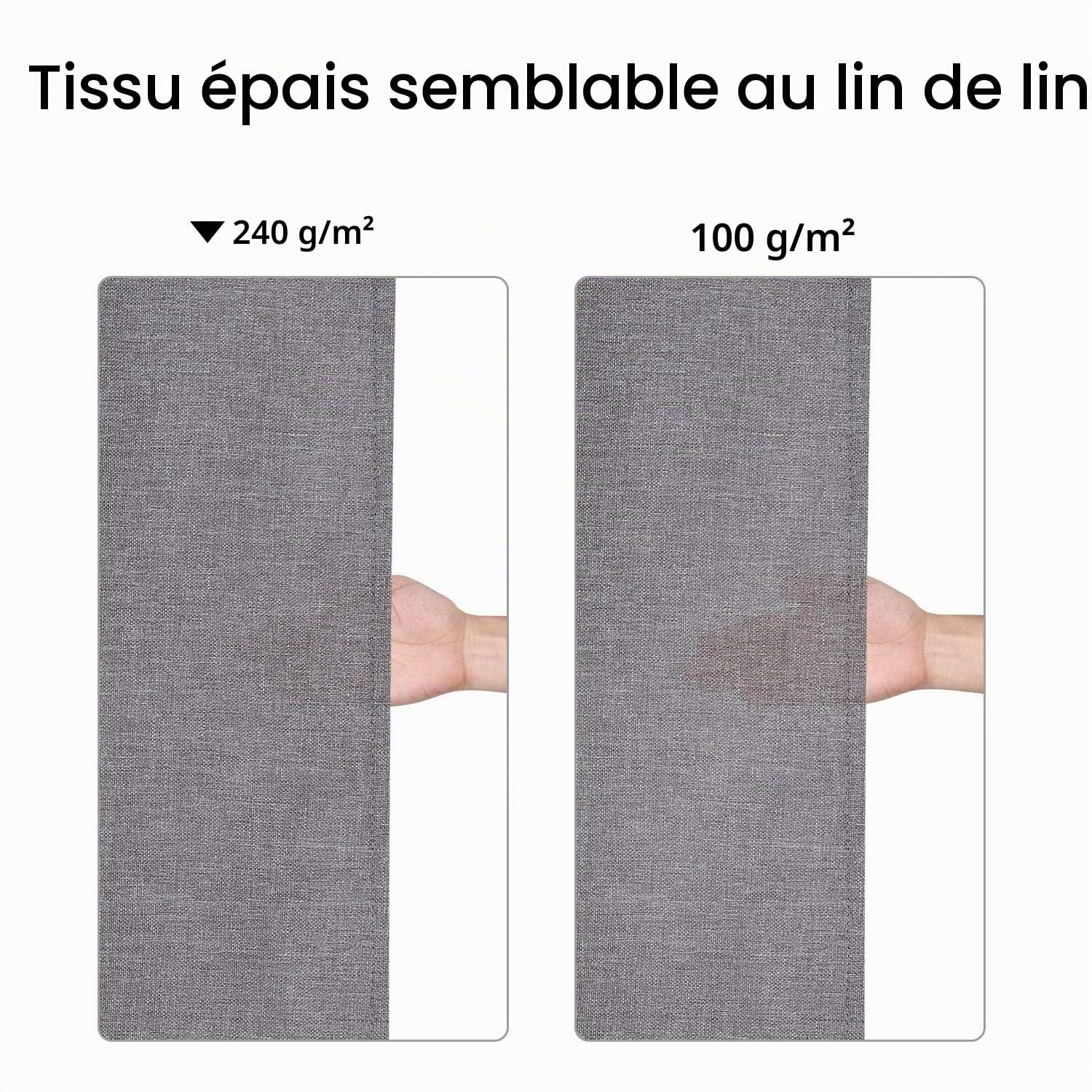 LinTimes Extra Long Lin comme Le Lin 240GSM Poids Lourd Rideau de Douche de Décrochage pour Salle de Bain avec Crochets Tissu D'hôtel Lavable,Gris 218 x 198 cm