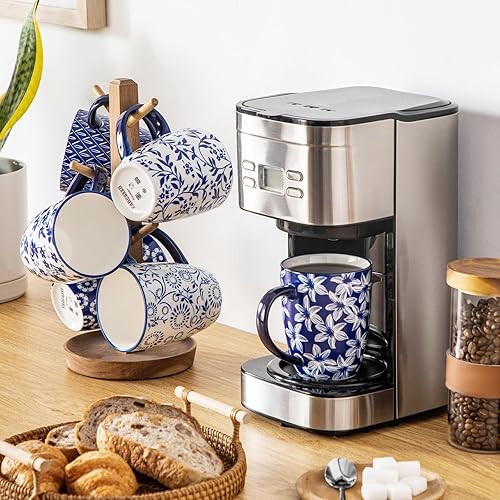 Miniatura 5 de vancasso SELENE - Juego de 6 tazas de café grandes de porcelana de 16 onzas con asa, taza de té de cerámica para capuchino, café con leche, té,