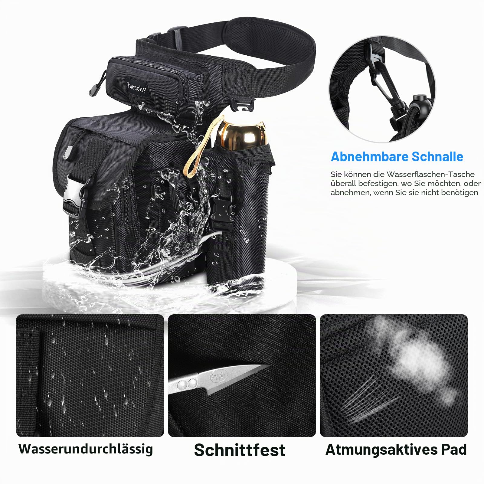 Jueachy Taktisch Beintasche Wasserdicht Bein Taschen Herren Motorrad Beinbeutel Hüfttasche Drop Leg Bag Militär Hüft Gürteltasche Wandertasche Werkzeug Tasche mit Flasche Tasche für Camping Fishing