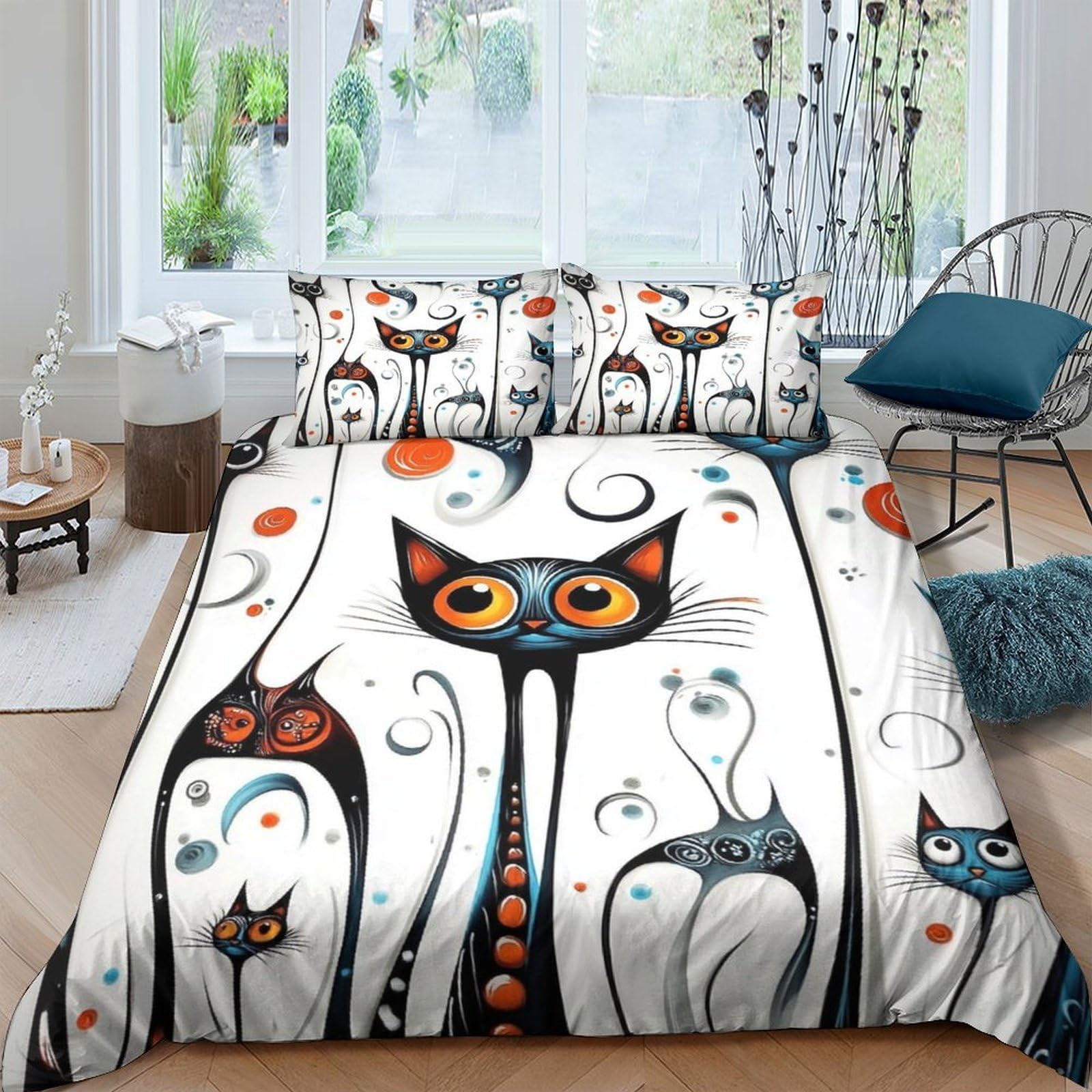 Housse de couette chat ultra-doux imprimé en 3D avec taie d'oreiller au design abstrait