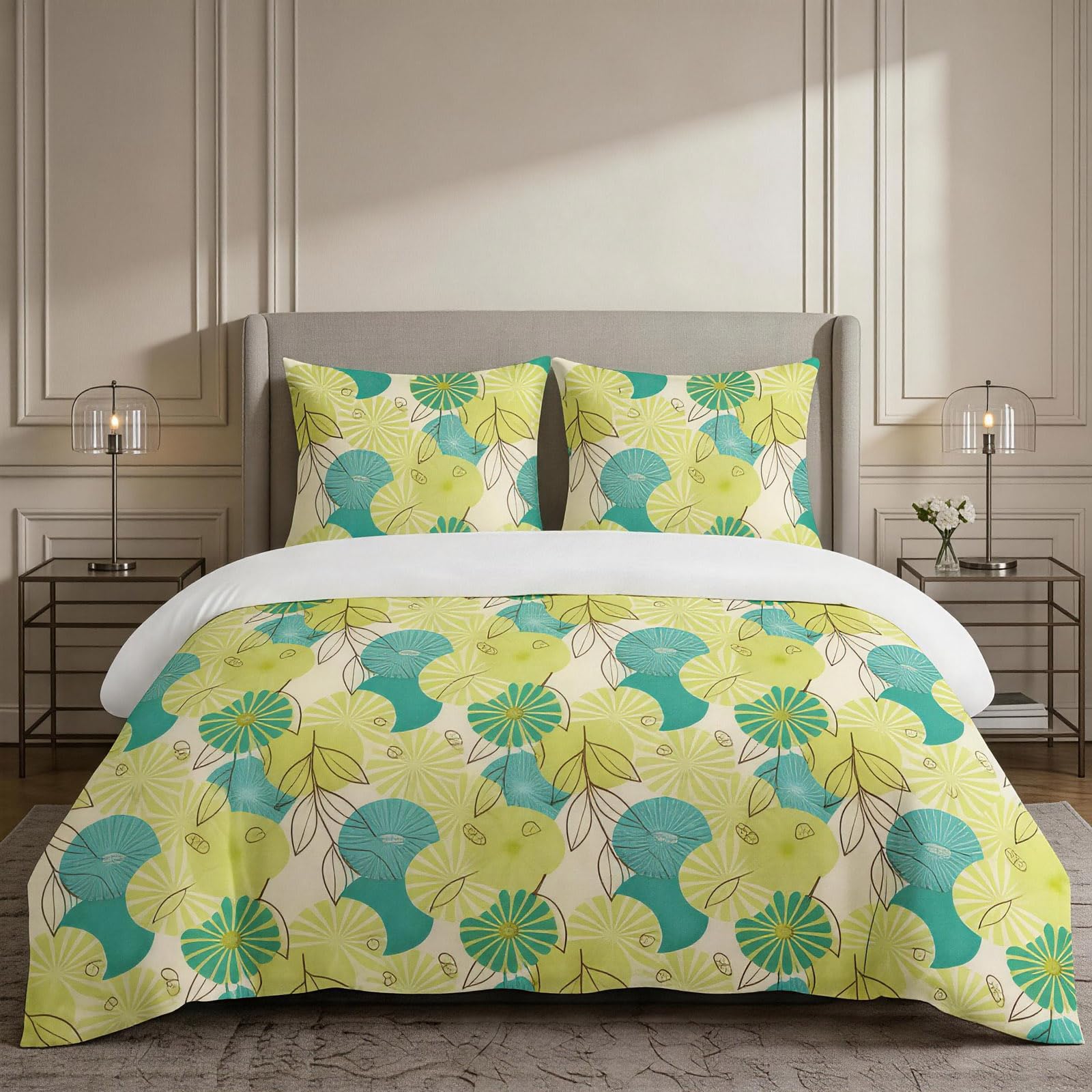 Housse de couette 160x200 cm avec 2 taies motif branches d'été