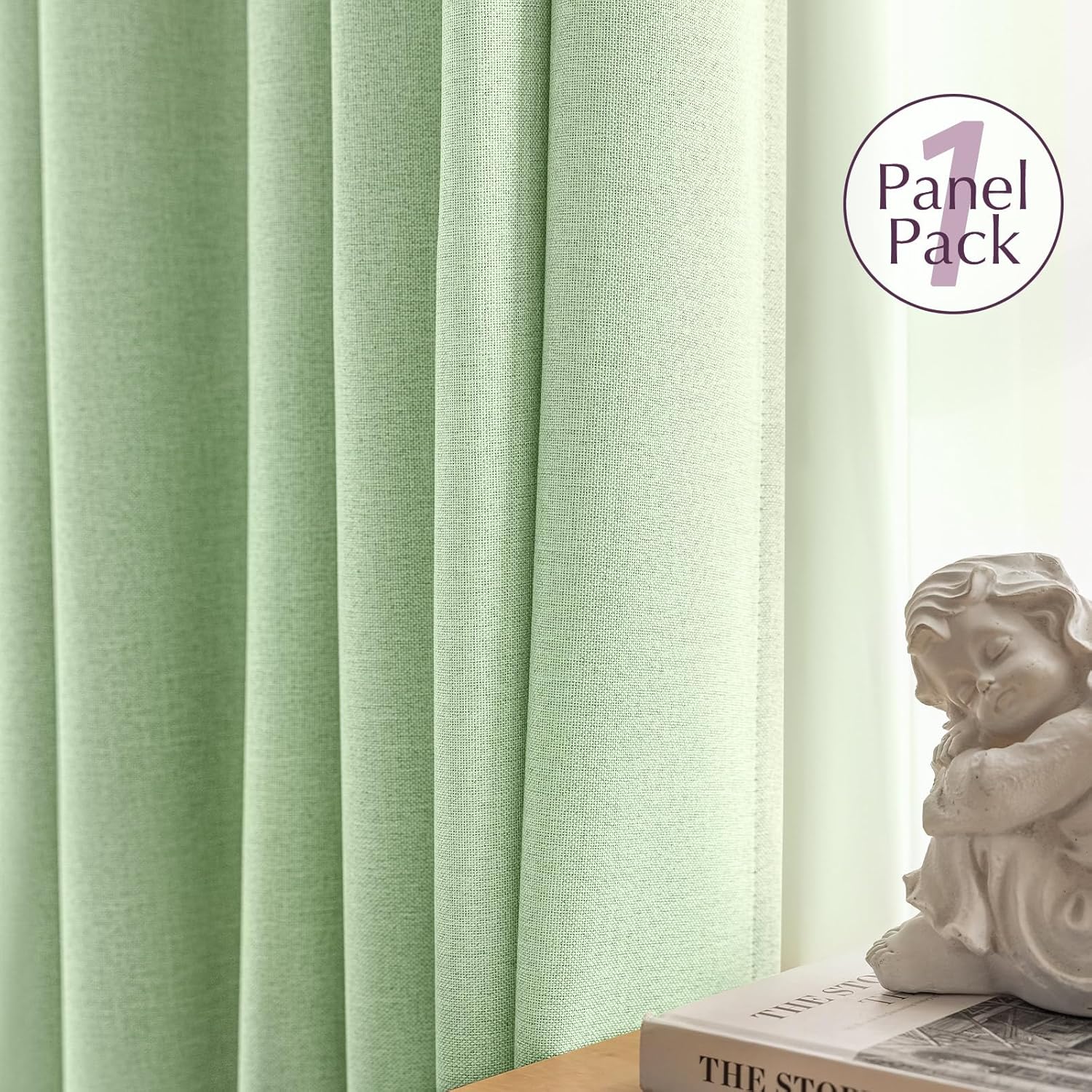 jinchan 85% Blackout Curtain 96 Inch Length, Faux Linen Curtain for Living Room, Thermal Insulated Room Darkening Grommet Top Window Drape, 1 Panel Curtain for Bedroom Lime Green
