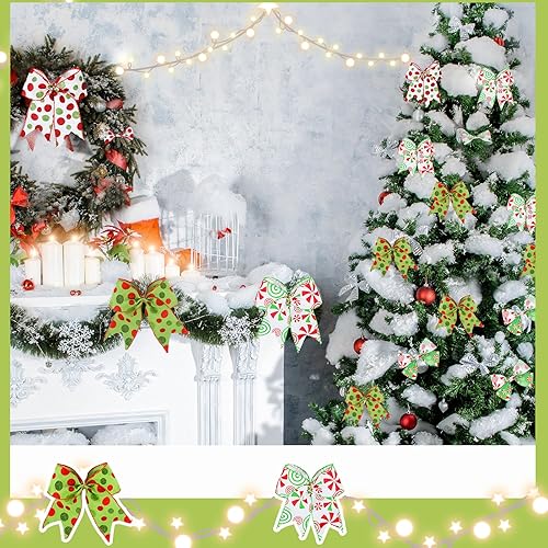 Miniatura 5 de Ceenna 4 rollos de cinta de Navidad con alambre de 2.5 pulgadas, 20 yardas de ancho, rojo y verde lima, cintas de arpillera con purpurina, cintas