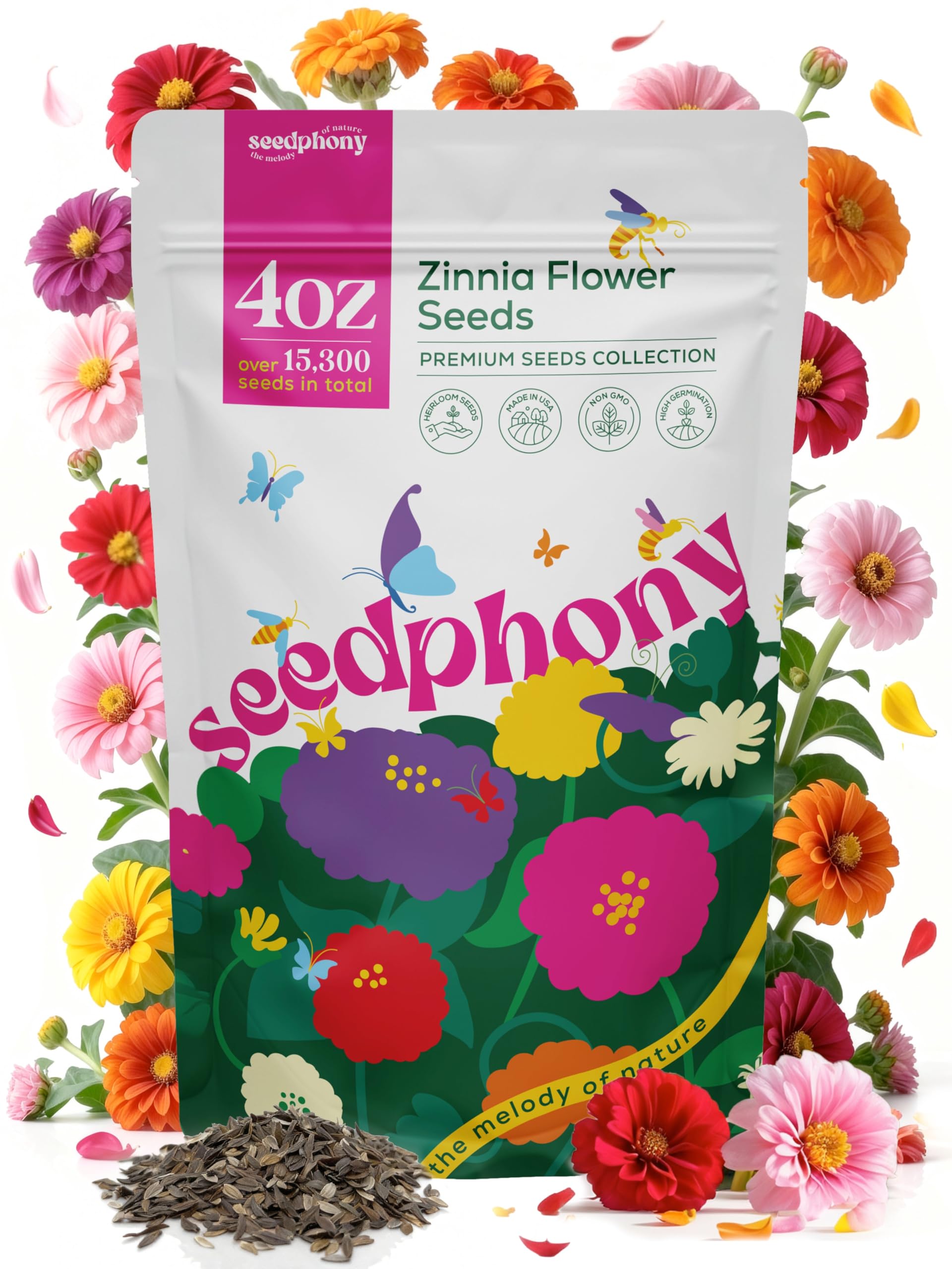 Seedphony Zinnia Seeds Pack 4 oz