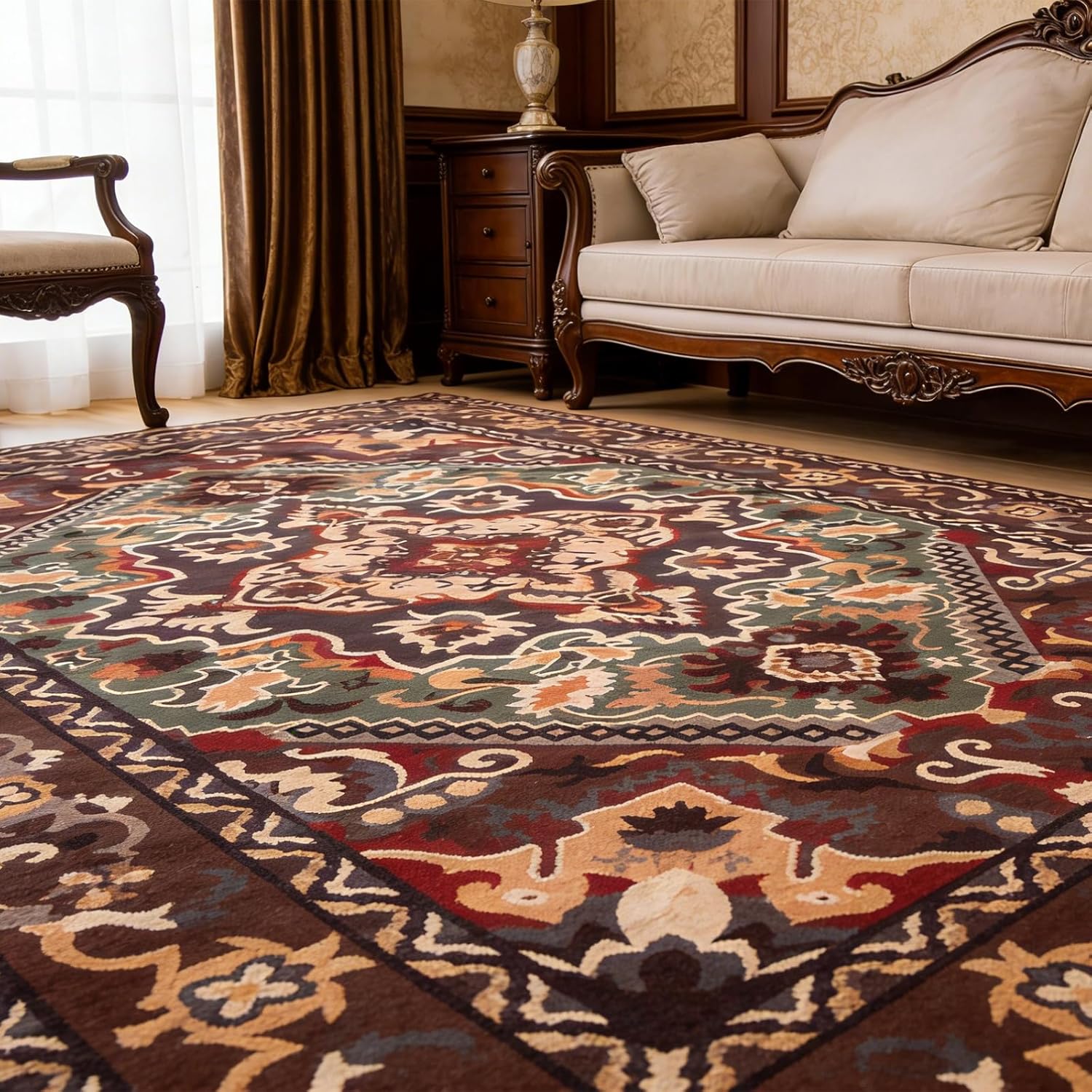 8x10 Area Rug for Large Living Room, Washable Non-Slip Low Pile Ultra Soft Area Rug for Living Room, Bedroom, Dining Room, Classic Vintage