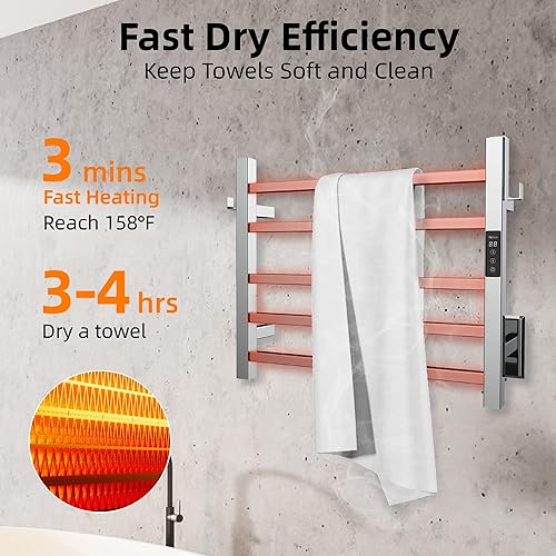 Miniatura 10 de P&Bhusri Toallero calefactable, calentador de toallas de 10 bares para baño, calentador de toallas montado en la pared, toallero eléctrico con Negro