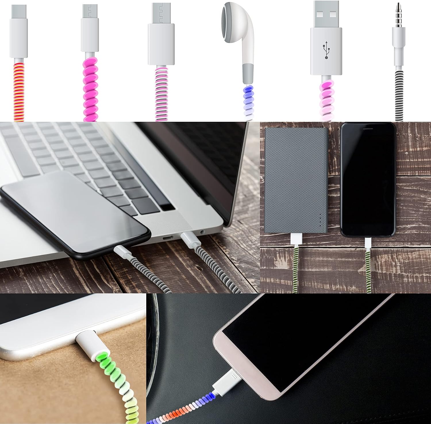 Rancco Spiral Cable Protector Headphone Cable Saver,9 Pc Cable Protector/Wire Repair/Pet Chew Cable Protector/Headphone Saver Strain Relief Cord Sleeve for USB Data Cable,Earphone etc[3.9ft/pc]