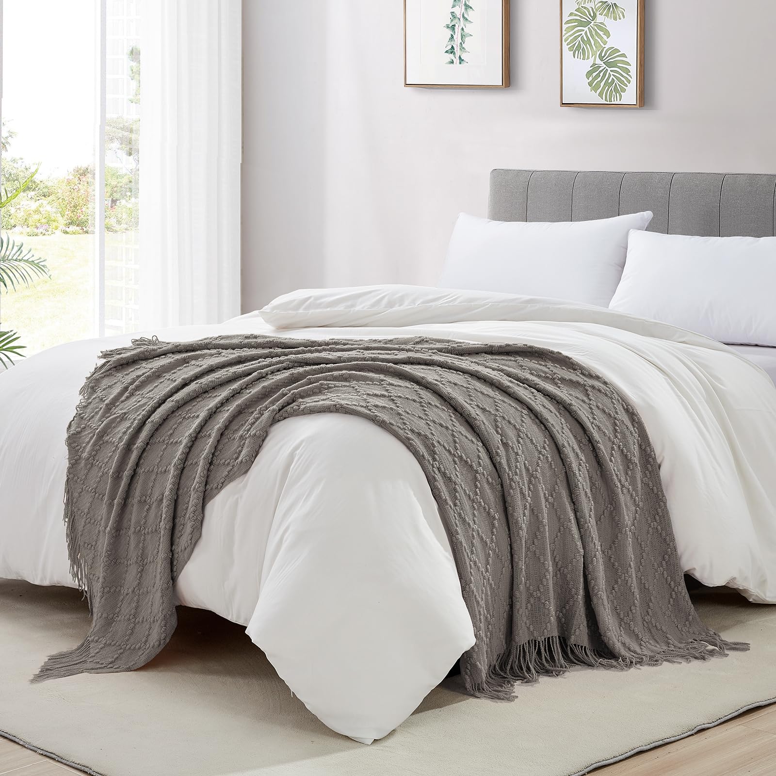 BOURINA Throw Blanket Textured Solid Soft Throws and Blankets for Sofa or Bed Knitted Decorative Blanket 127x178cm Dark Grey - Image 3