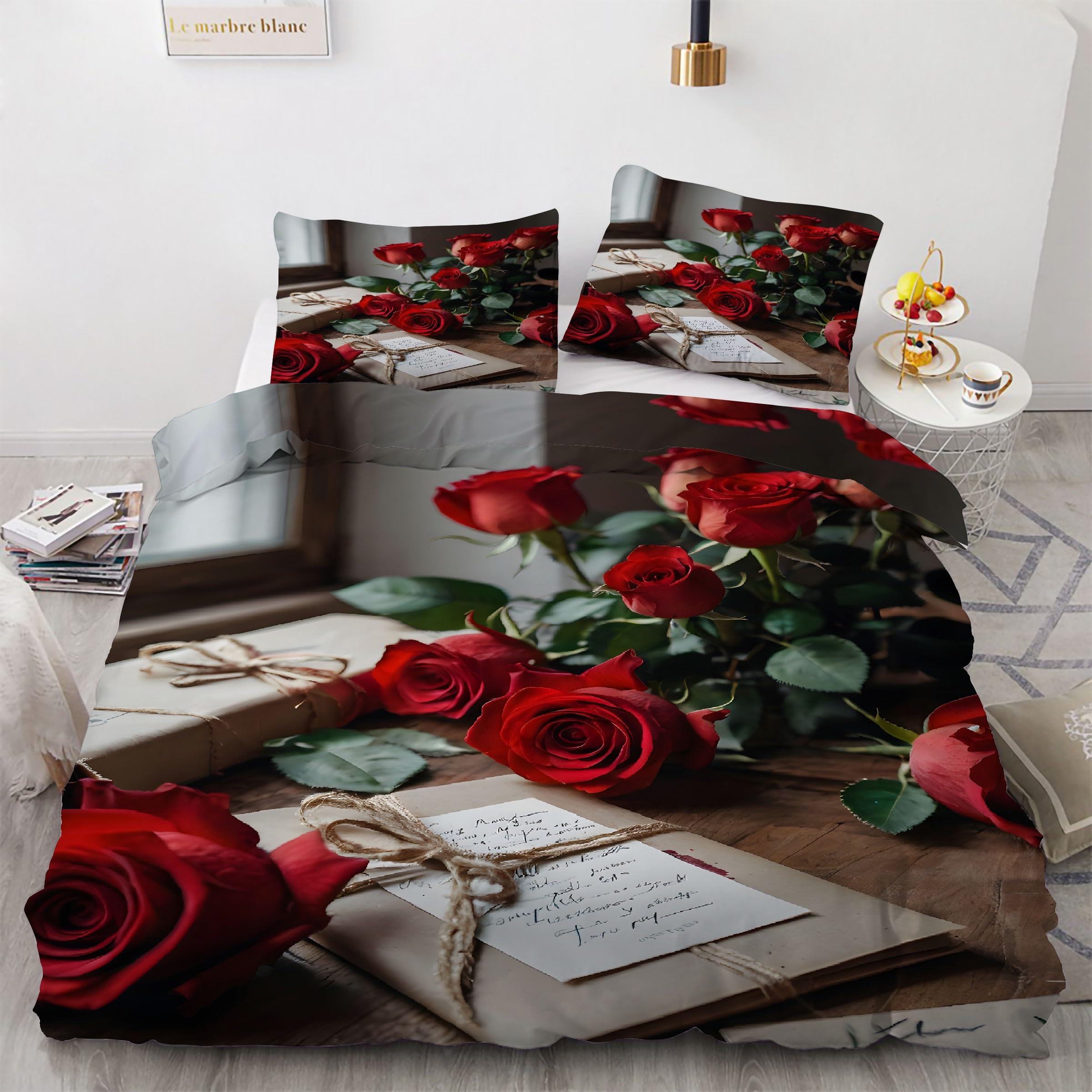 Ensemble de literie 3 pièces finition soignée motif floral élégant grand lit 240 x 260 cm