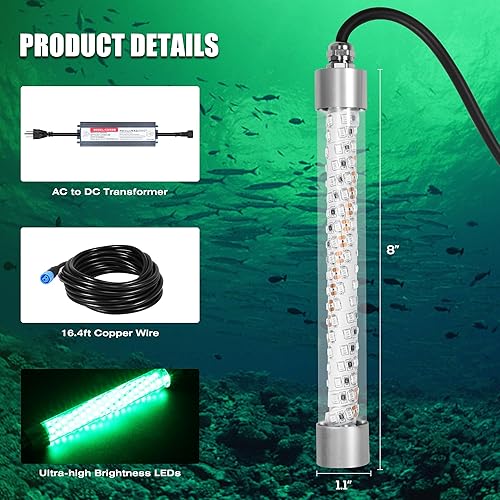 Miniatura 2 de HUSUKU FS0-3 Luz de pesca submarina LED con transformador AC110  265 - 100W 10,000lm con cable de 16.4 pies, atractor buscador de pesca nocturna