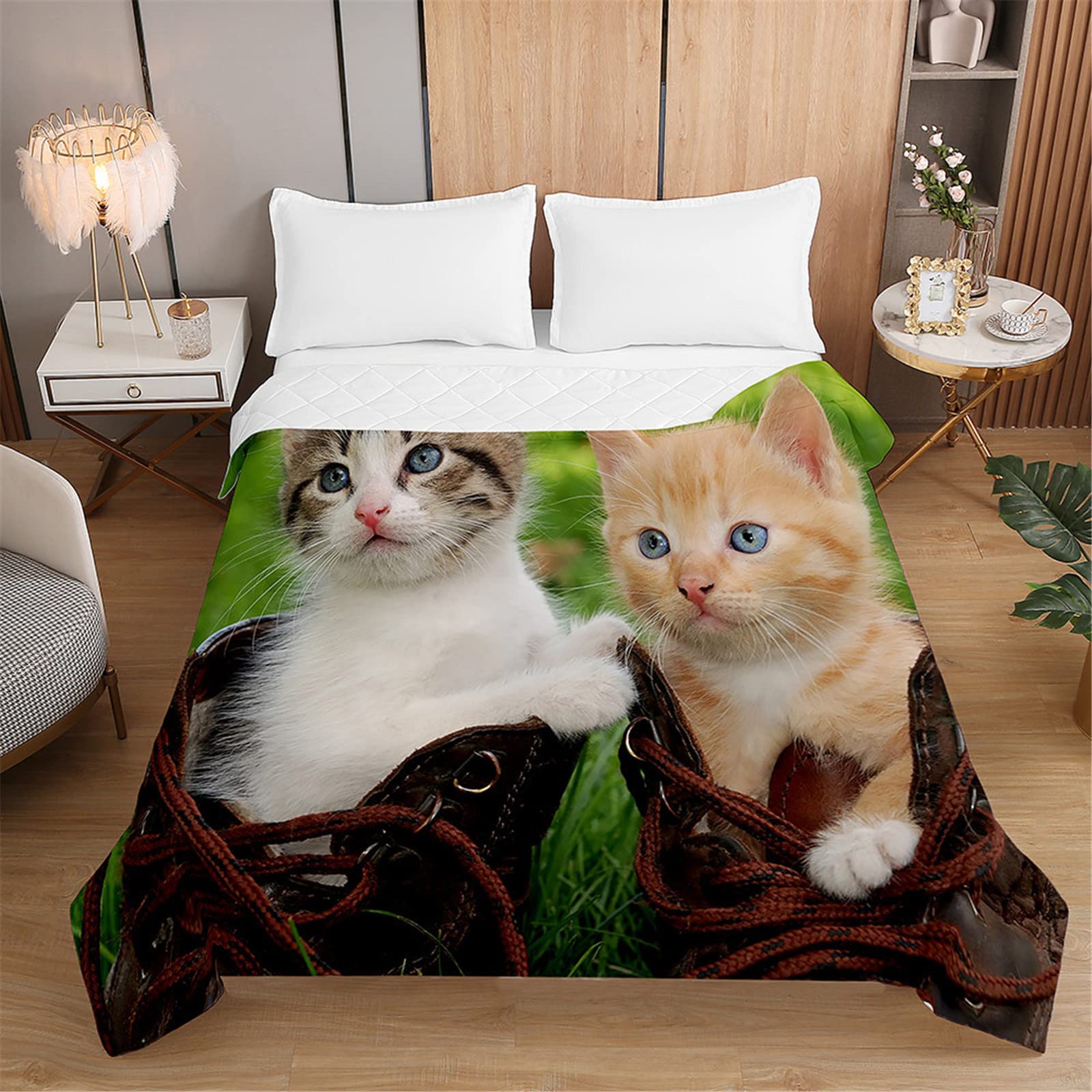 Colcha De Verano Cubrecama Colcha Bouti, Chickwin 3D Gato Stampa Edredón Manta De Dormitorio Suave Ligero Multiuso Colchas Para Cama Infantil