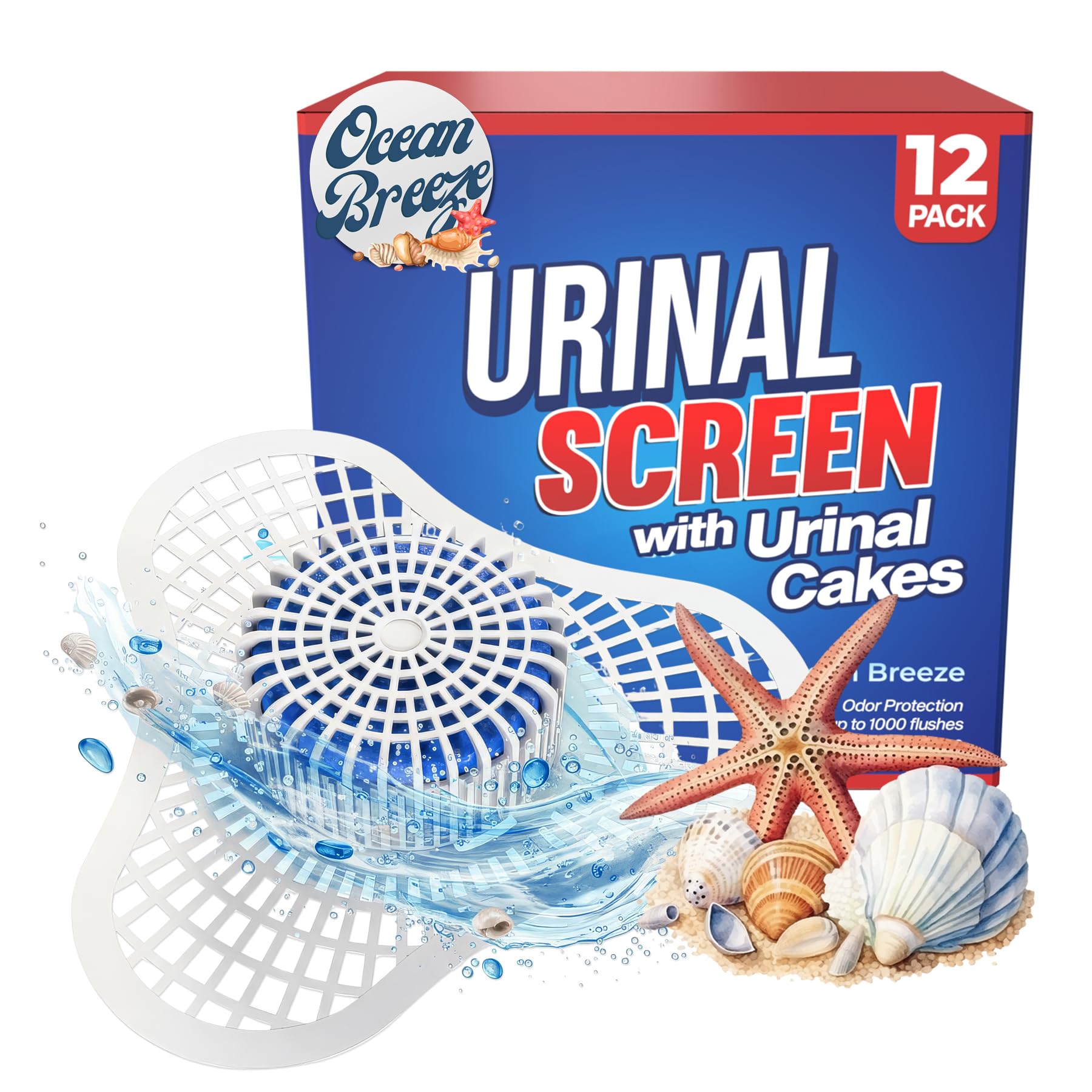 Urinal Screen Deodorizer (12 Pack) with Urinal Cakes Ocean Breeze Scent, Anti-Splash Urinal Deodorizer