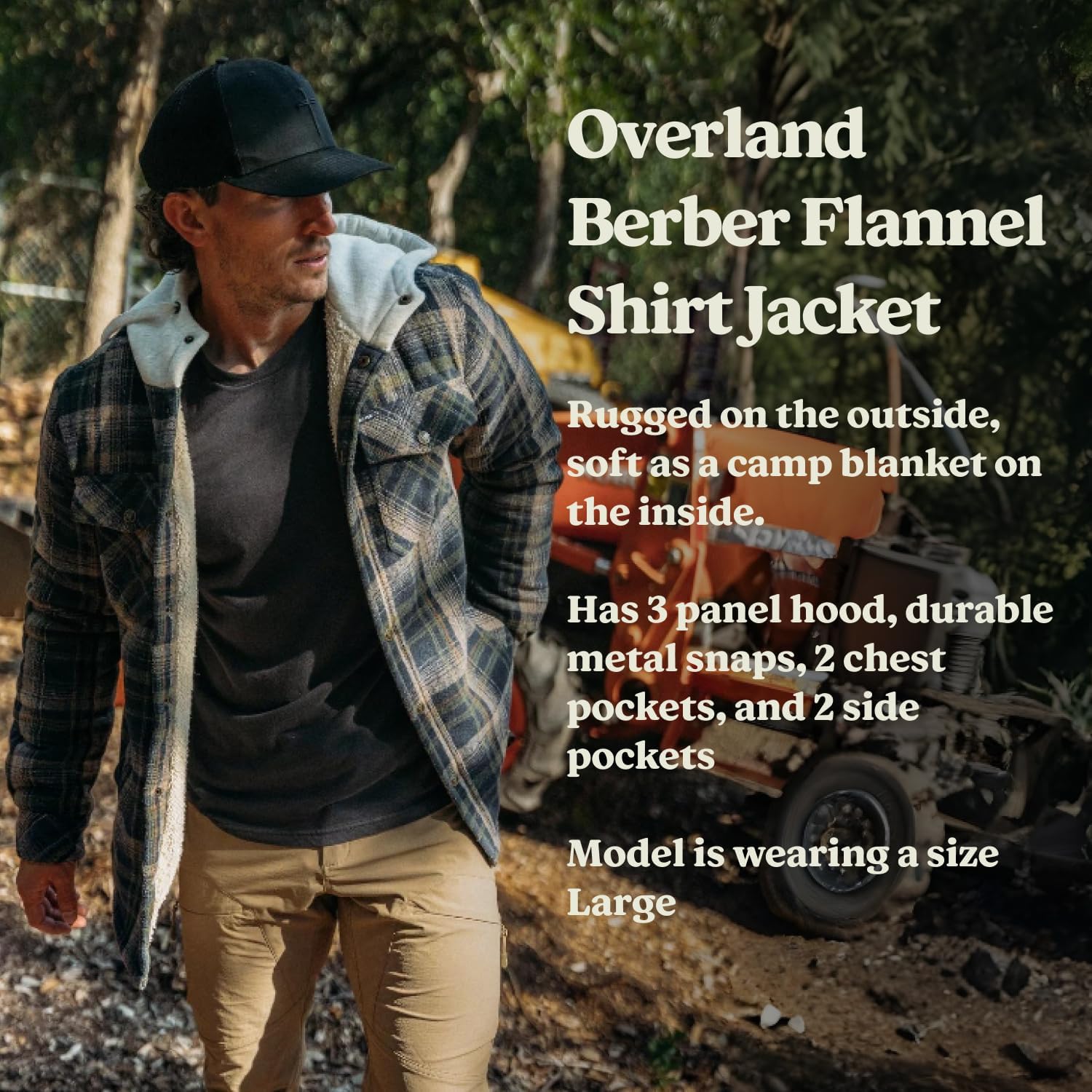 Yee Yee Apparel Overland Berber Flannel Jacket for Men - Hooded Flannel Jacket, Men’s Plaid Shacket with Fleece Lining - Image 6