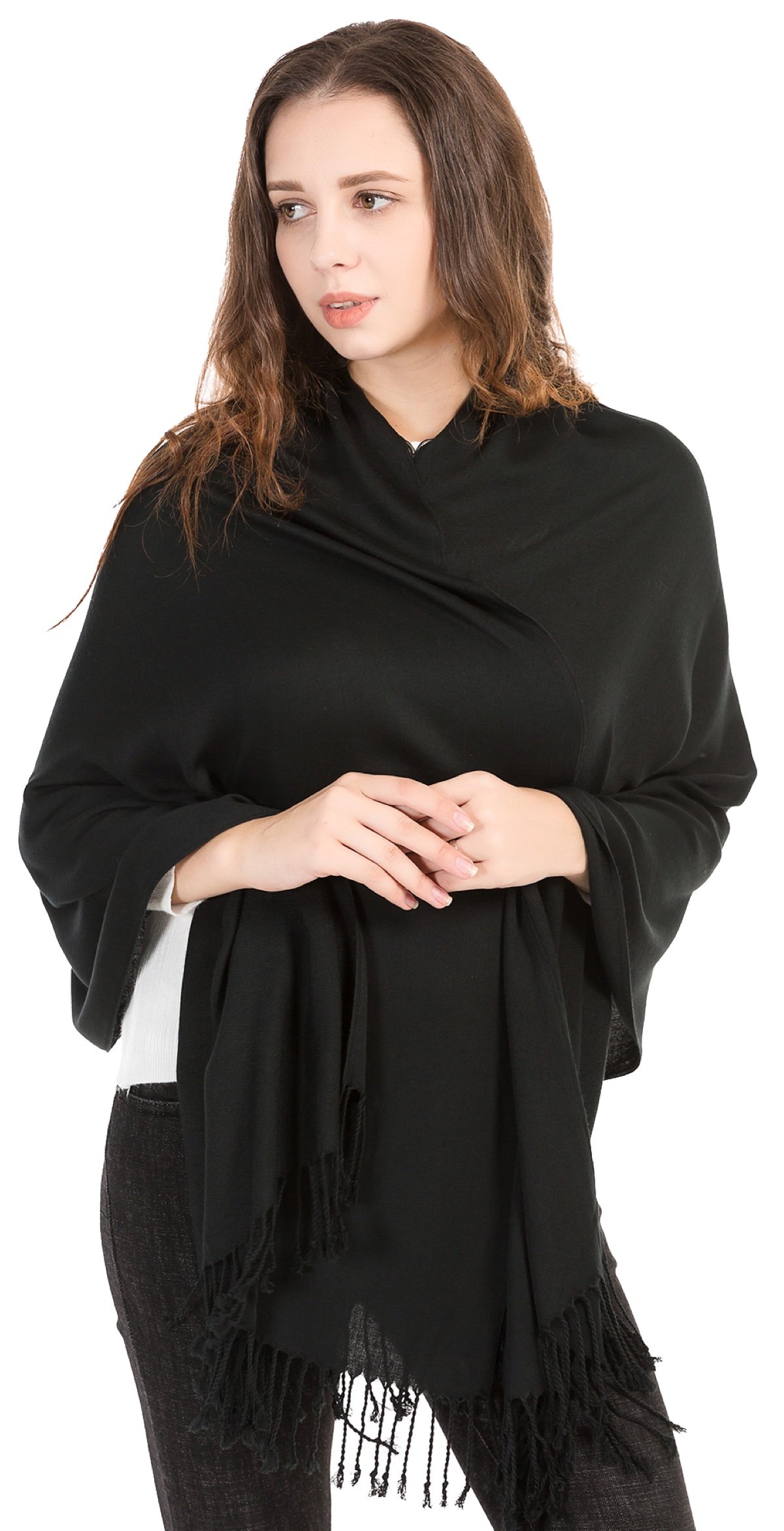 World of Shawls Pashmina Style All Seasons Handcrafted Wrap Shawl Stole Scarf (Black)