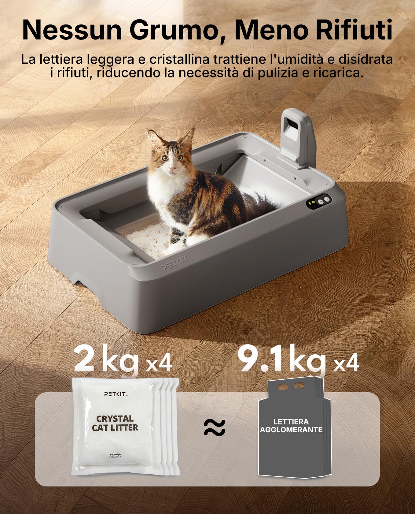 PETKIT PH Crystal Lettiera per Gatti con Monitoraggio Urine - Non Agglomerante, Deodorizzazione Multipla, Antipolvere e Pronta all‘Uso - Compatibile con PUROBOT CRYSTAL DUO, 4 Sacchi