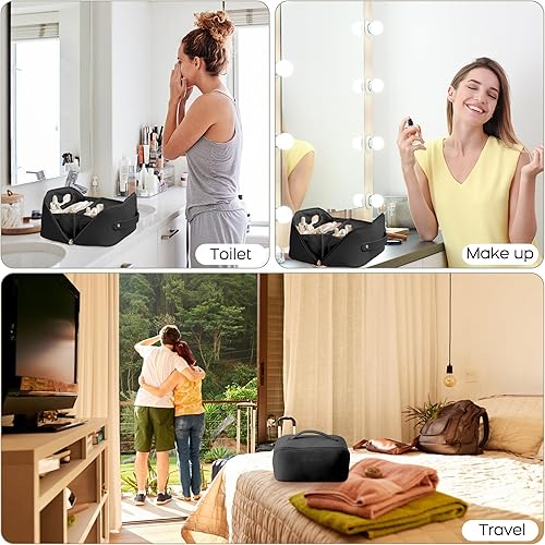 Miniatura 5 de Bolsa de maquillaje de gran capacidad, bolsa de cosméticos de viaje para mujer, bolsa de maquillaje grande impermeable, bolsa de cosméticos de cuero