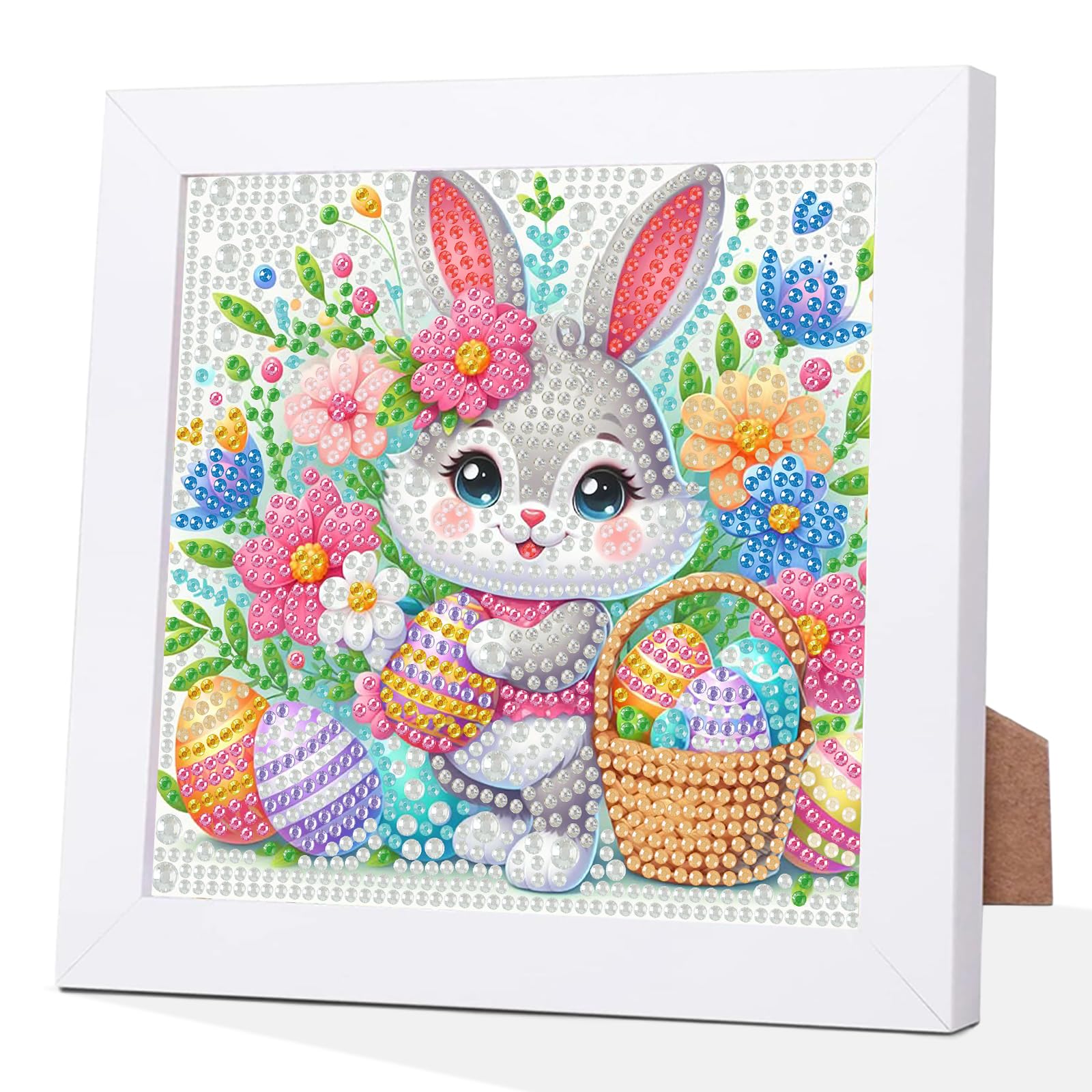 GHHKUD Easter Rabbit Diamond Art Kits for Kids with Frame, 5D Animal Diamond Painting Kits for Kids Ages 4-8-12, Diamonds Gem Art Crafts for Girls Boys, Package for Gift and Home Wall Decor(7x7inch)