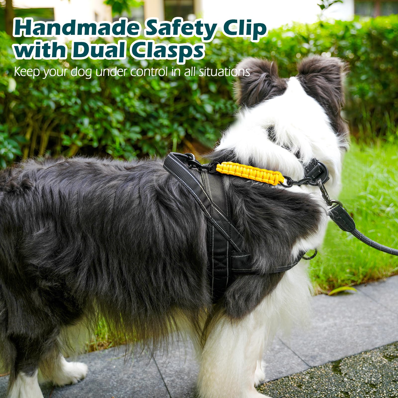 PetBonus Dog Collar Safety Clip, Handmade Backup Safety Strap for Dog Harness Double Ended Clasp Leash Connector (Yellow) - Image 4