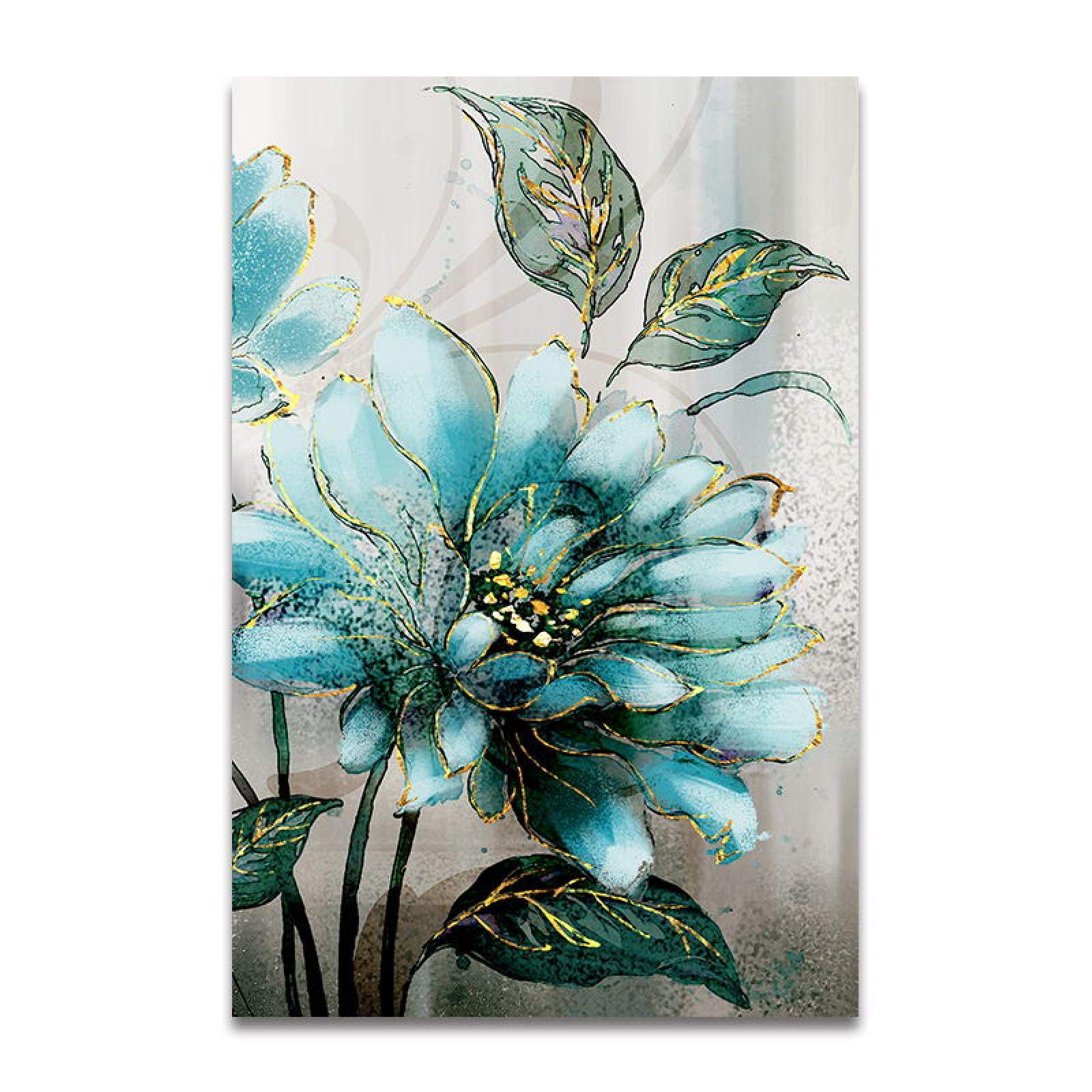 SIGNINART Gerahmte Leinwand-Kunst – Chinoiserie Blumen In Blau/weiß, Minimalistisch, Für Wohnzimmer & Schlafzimmer
