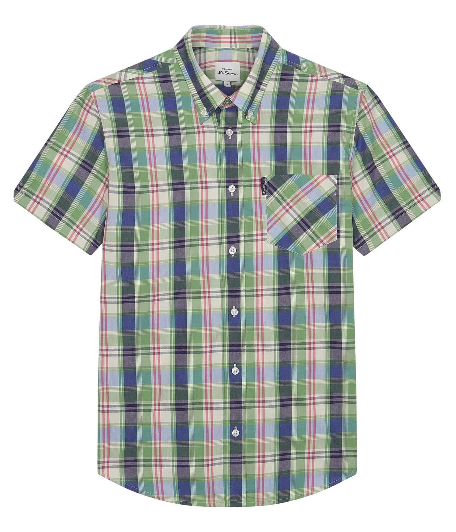 Ben Sherman Signature Window Overcheck Short Sleeve Shirt for Mens (0075937) Grass Green, 5XL