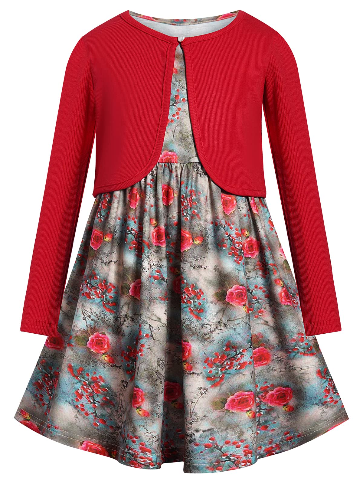 BONNY BILLYLittle Girls' Clothing Sets Flower Dress and Solid Cardigan 2 PCS Outfits