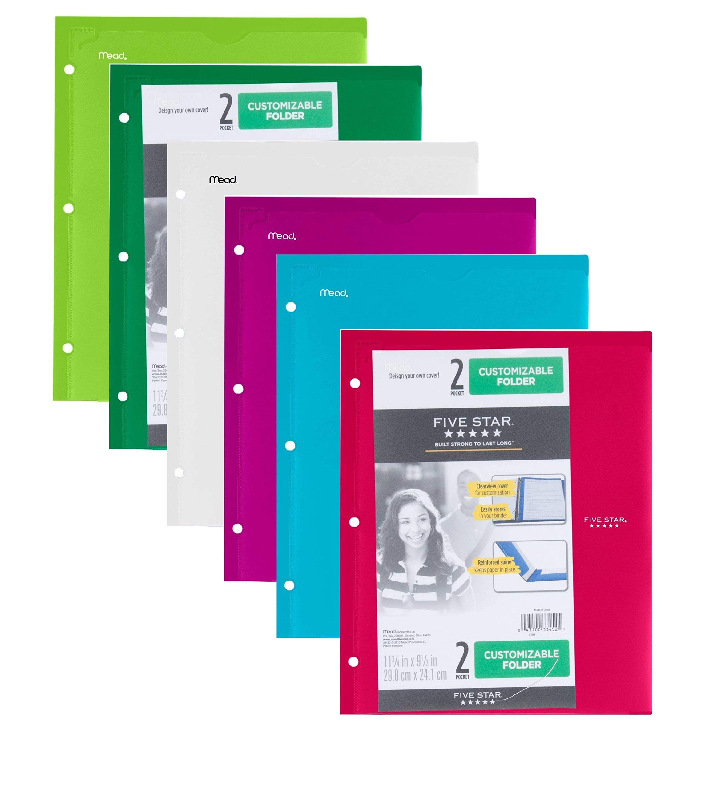 Five Star Folder, Customizable Cover, Plastic, (Multicolor, 6 Pack)