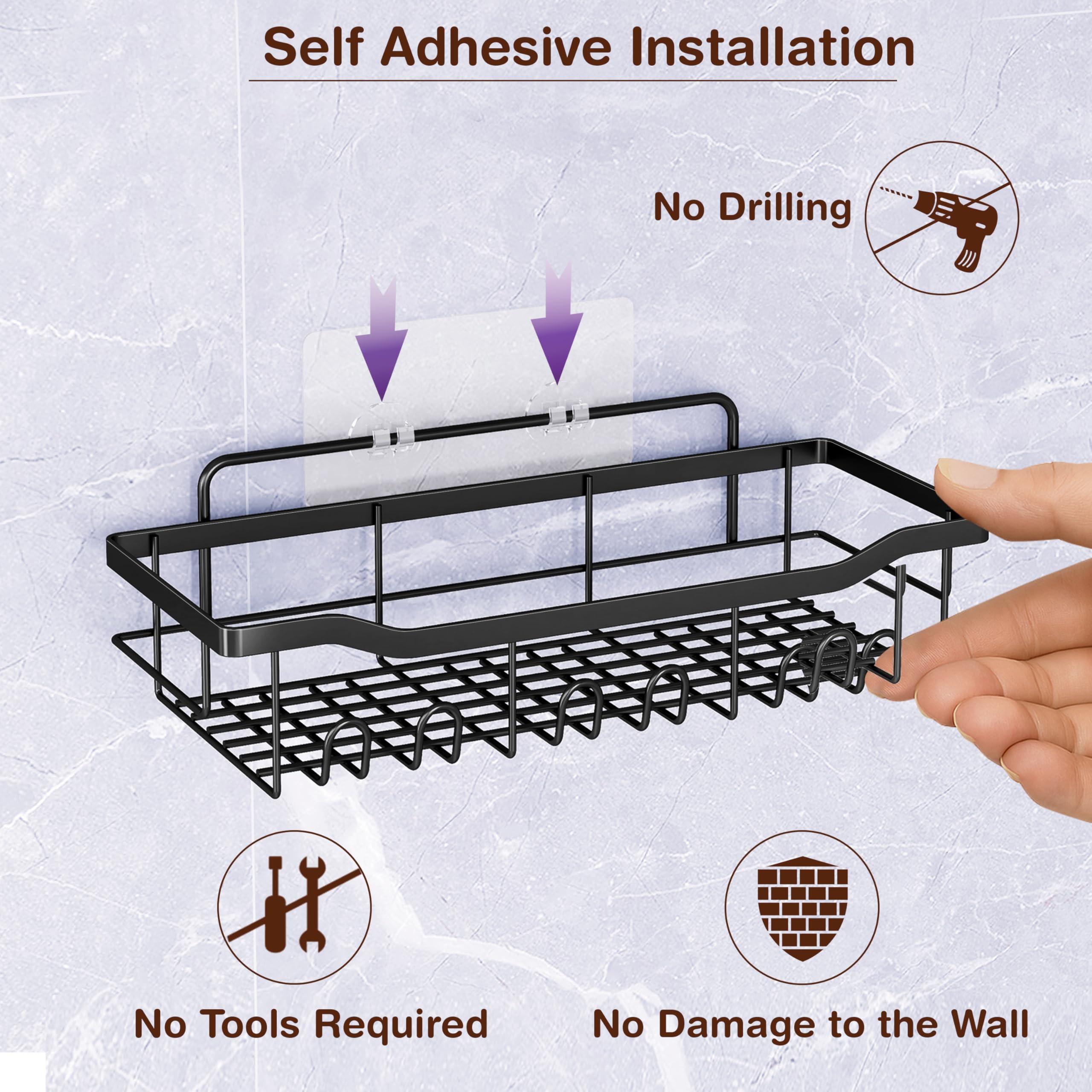 RUBOXA Self Adhesive Bathroom Shelf/GI Steel Multipurpose Shelf for Wall/Shelf Organizer for Kitchen/Bathroom Accessories - Pack of 2 (Black) 2