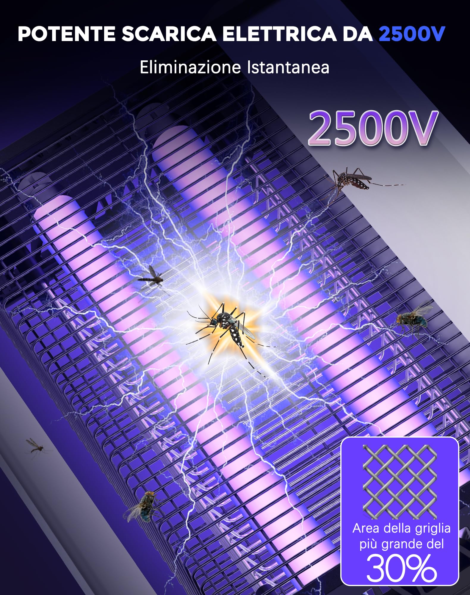 Zanzariera Elettrica 20W, Lampada Antizanzare con Griglia 2500V, Copertura 100㎡, Ammazza Insetti Professionale Silenzioso, Ignifugo V0, per Interni, Casa, Cucina, Ufficio e Camera da Letto