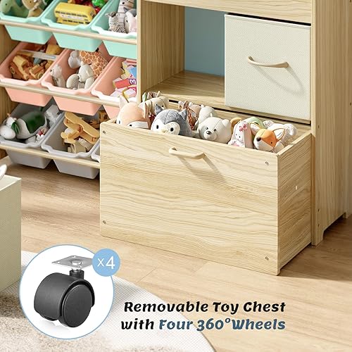 Miniatura 4 de Organizador de almacenamiento de juguetes para niños, organizador de juguetes de 9 compartimentos con 2 cajones, cofre de juguetes móvil y estante