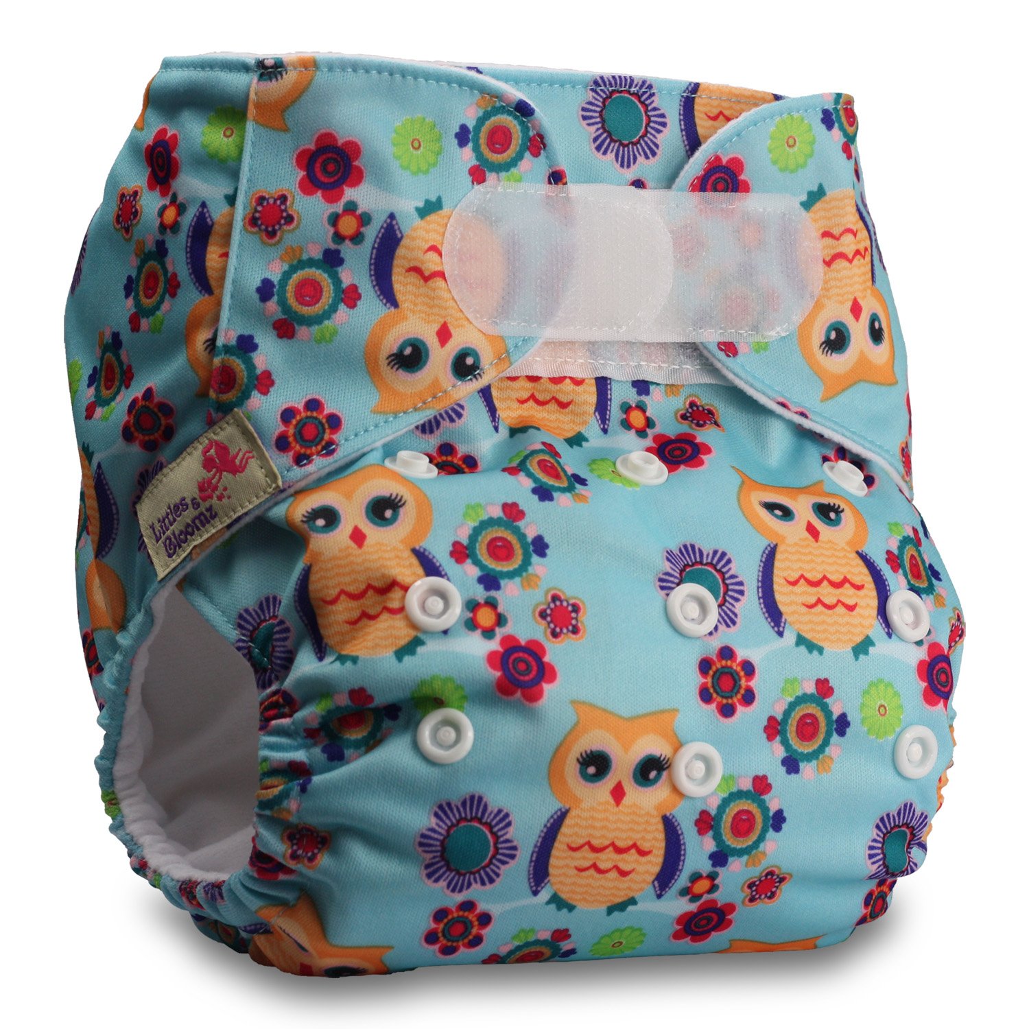 Littles & Bloomz, Reusable Pocket Cloth Nappy, Fastener: Hook-Loop, Set of 1, Pattern 59, with 2 Bamboo Charcoal Inserts