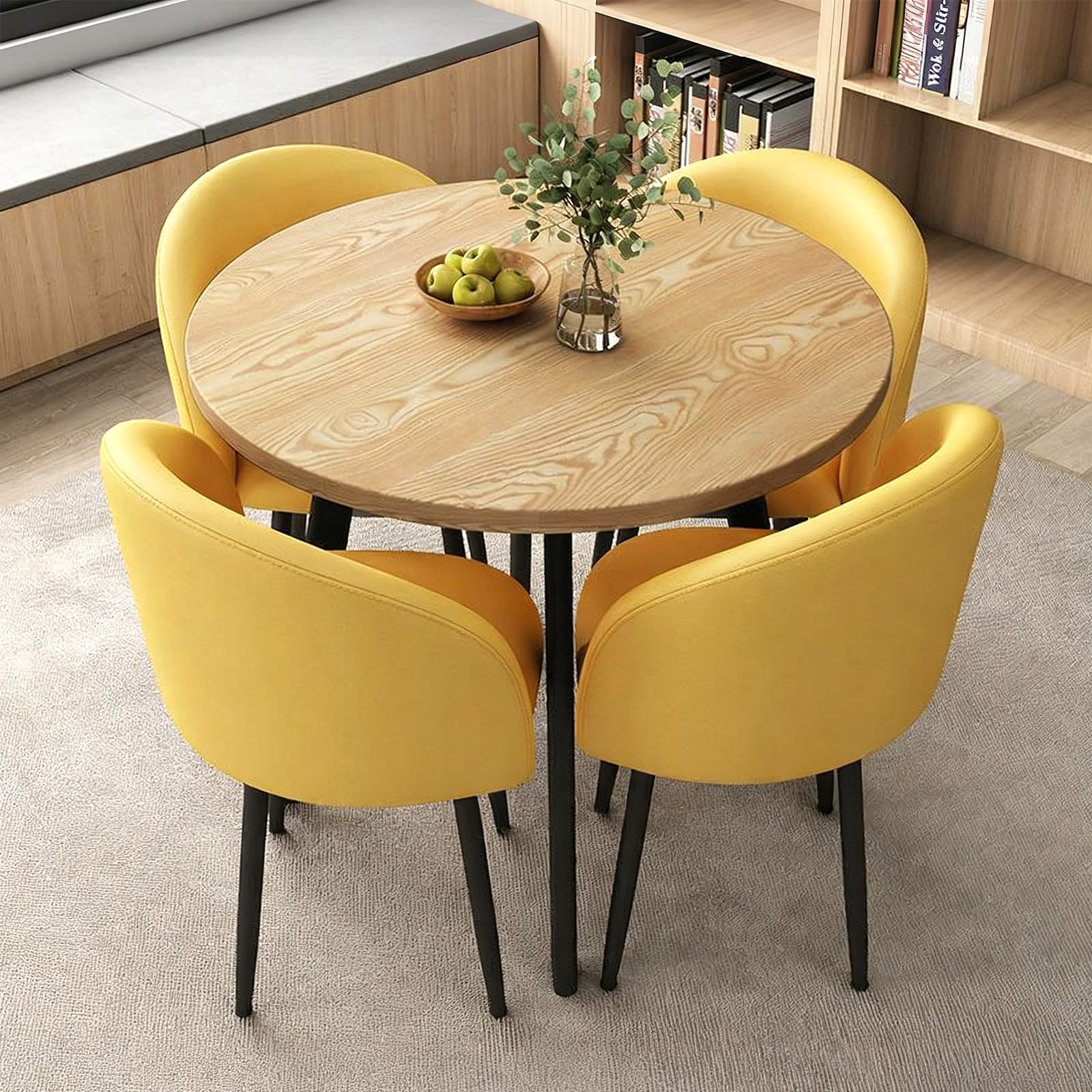 ASerZenith Modern Dining Table Set With 4 Upholstered Chairs, Kitchen Office Cafe Lounge Living Room Coffee Table By,P-005-27.6 In