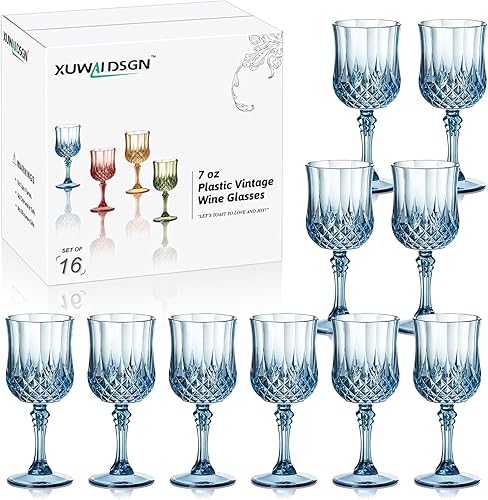 Miniatura 27 de XUWAIDSGN Copas de vino vintage de plástico de 7 onzas, vasos irrompibles para boda, copas de agua de cristal, vasos reutilizables, copas de champán