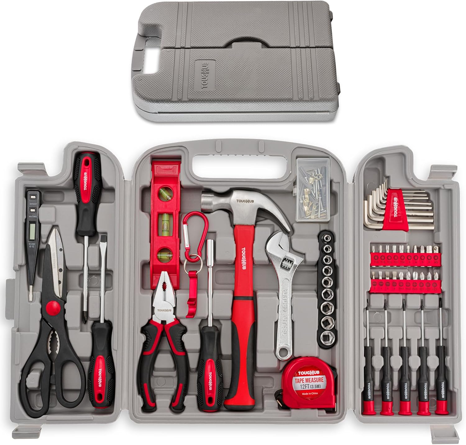 ToughHub 56 pcs Tool Kit – DIY Hand Tool Set for Home Repairs & Maintenance – Tool Box with Tools Included Plier, Hammer, Screwdriver, Adjustable Wrench, and Hex Key Set