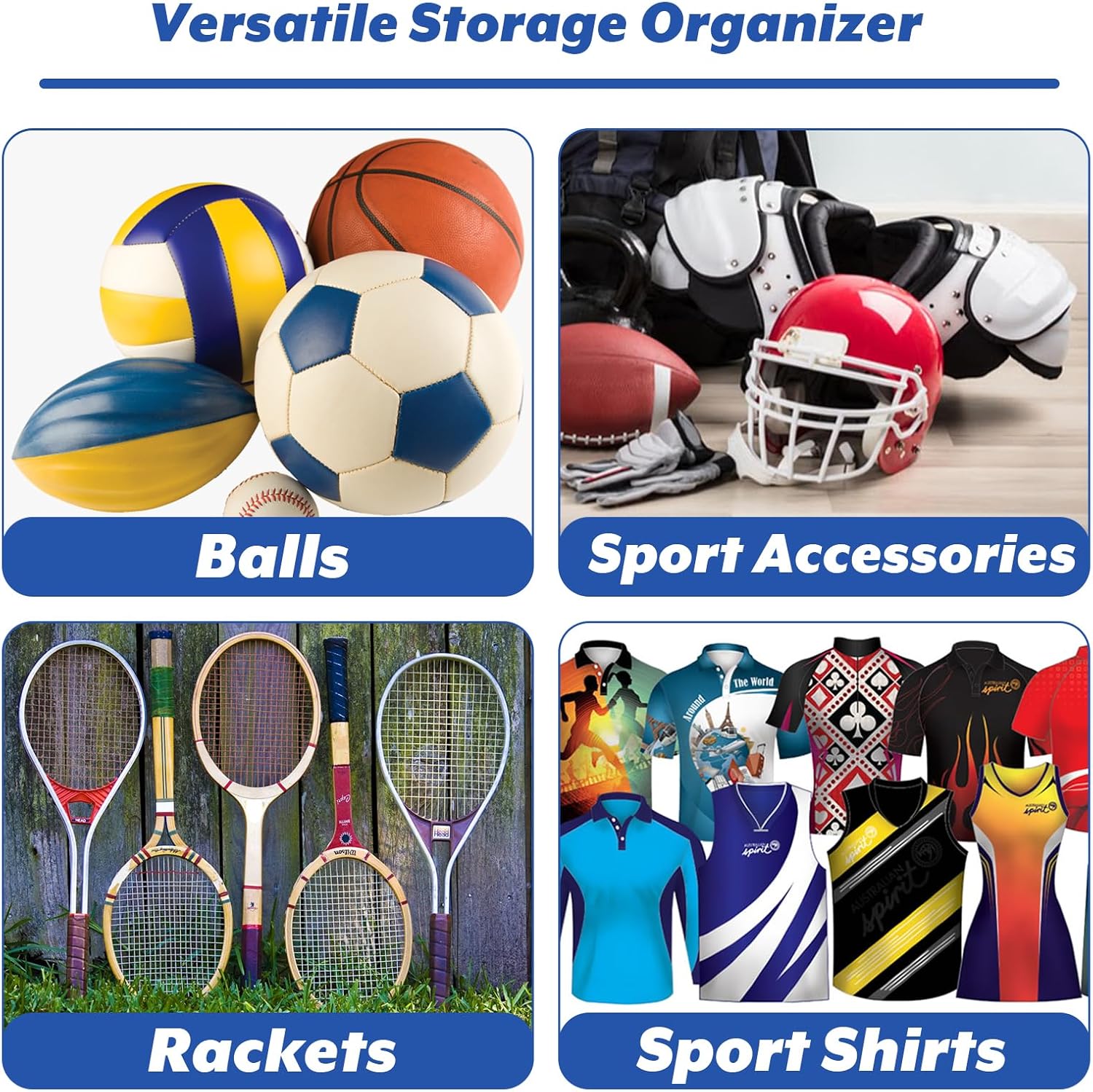 Cosmos Ball Storage Organizer Over Door Hanging Sports Equipment Storage Net Bag Home Garage Sports Accessories Hanging Bag for Holding Basketball Football Soccer Volleyball, with 2 Pcs Metal Hooks